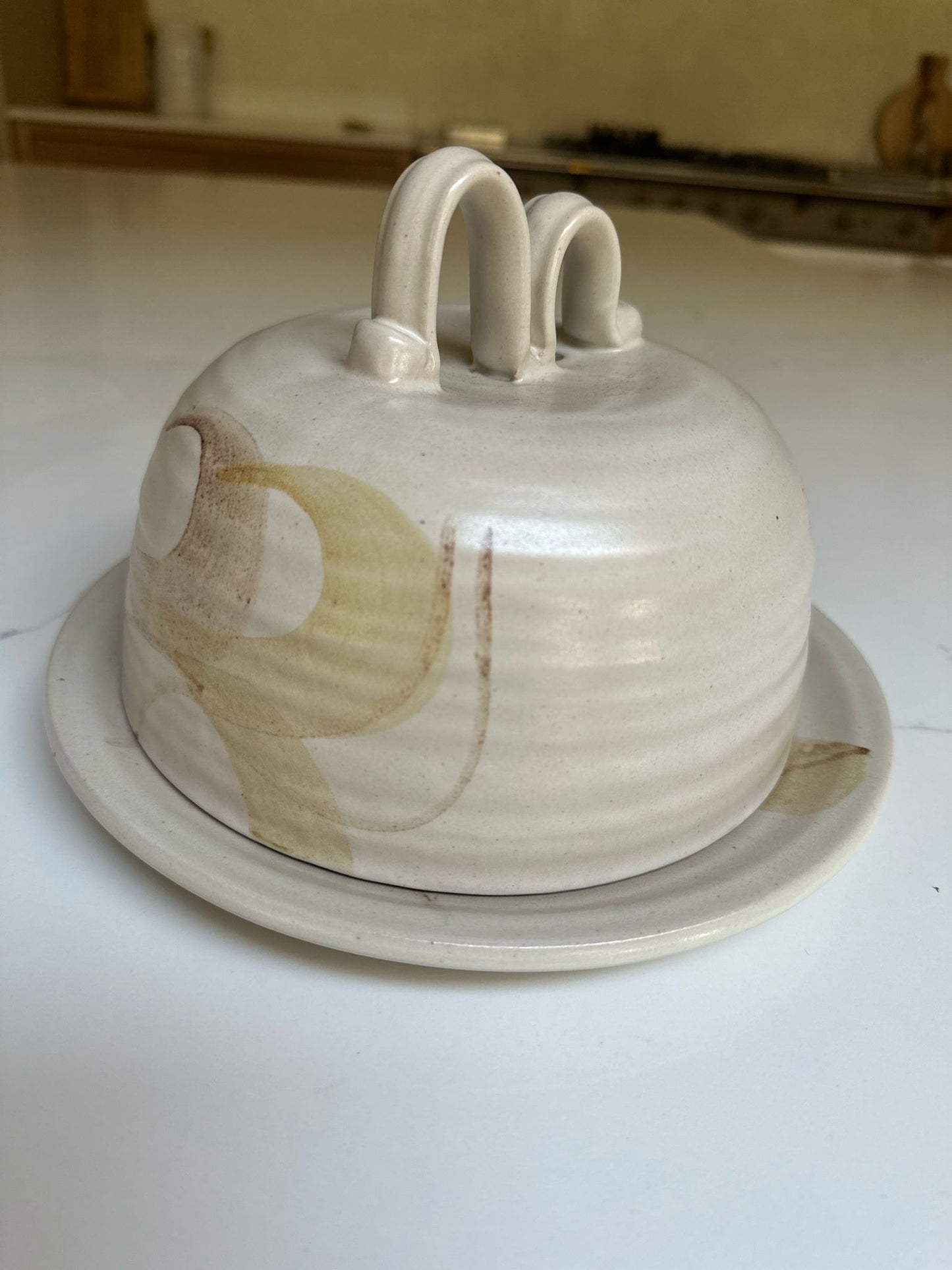 large cheese / butter dome neutral studio pottery