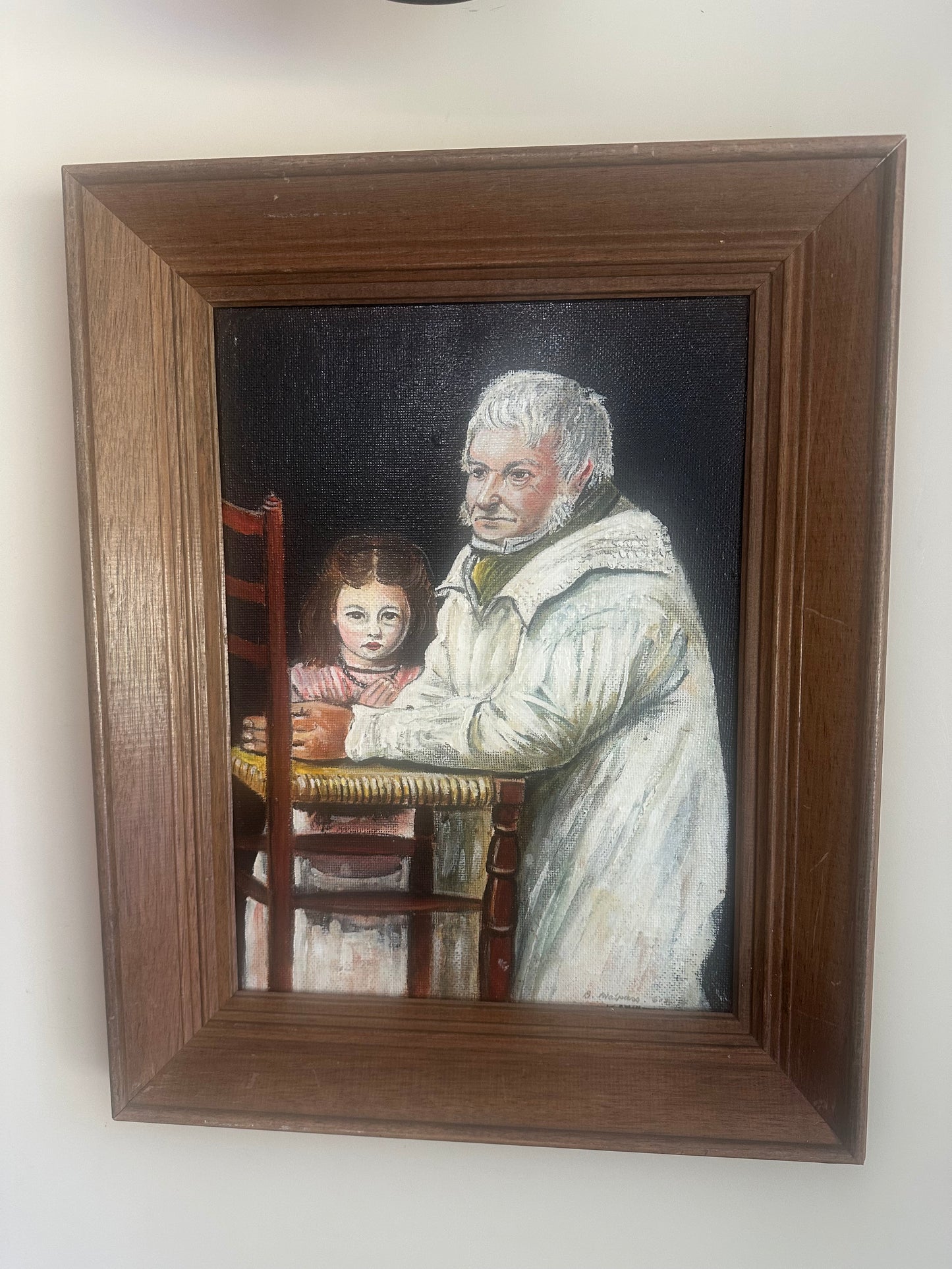 Vintage oil on board priest painting signed framed