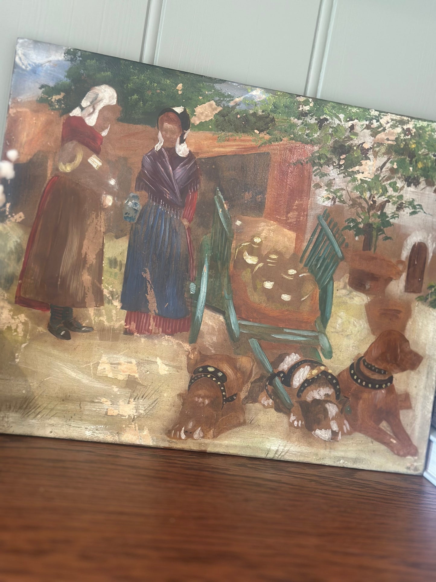 Dutch oil on board market scene