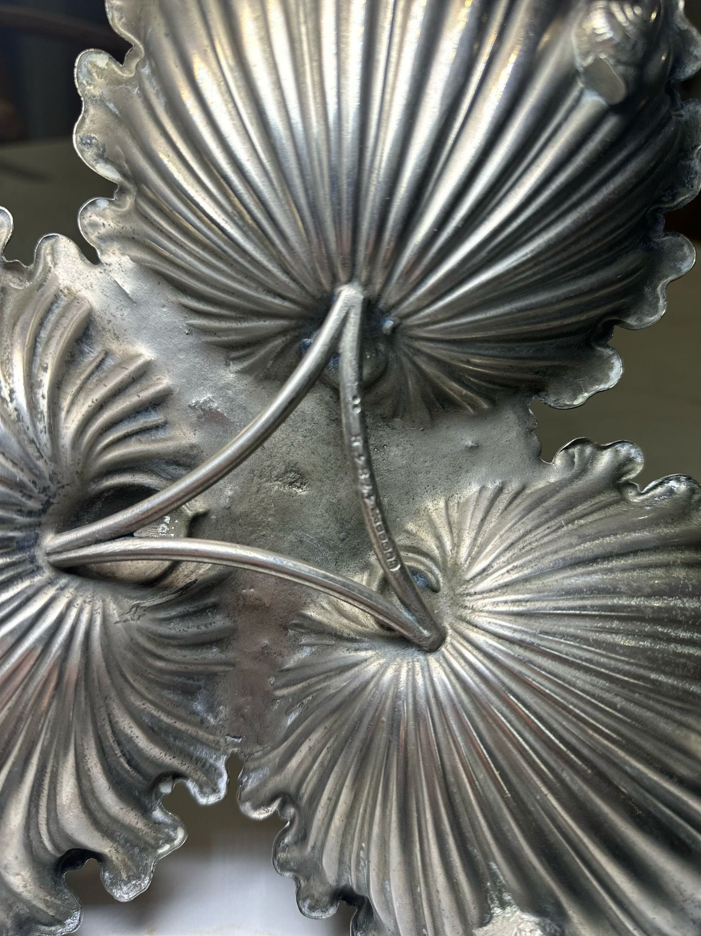 Victorian shell trio silver nibbles tray handle