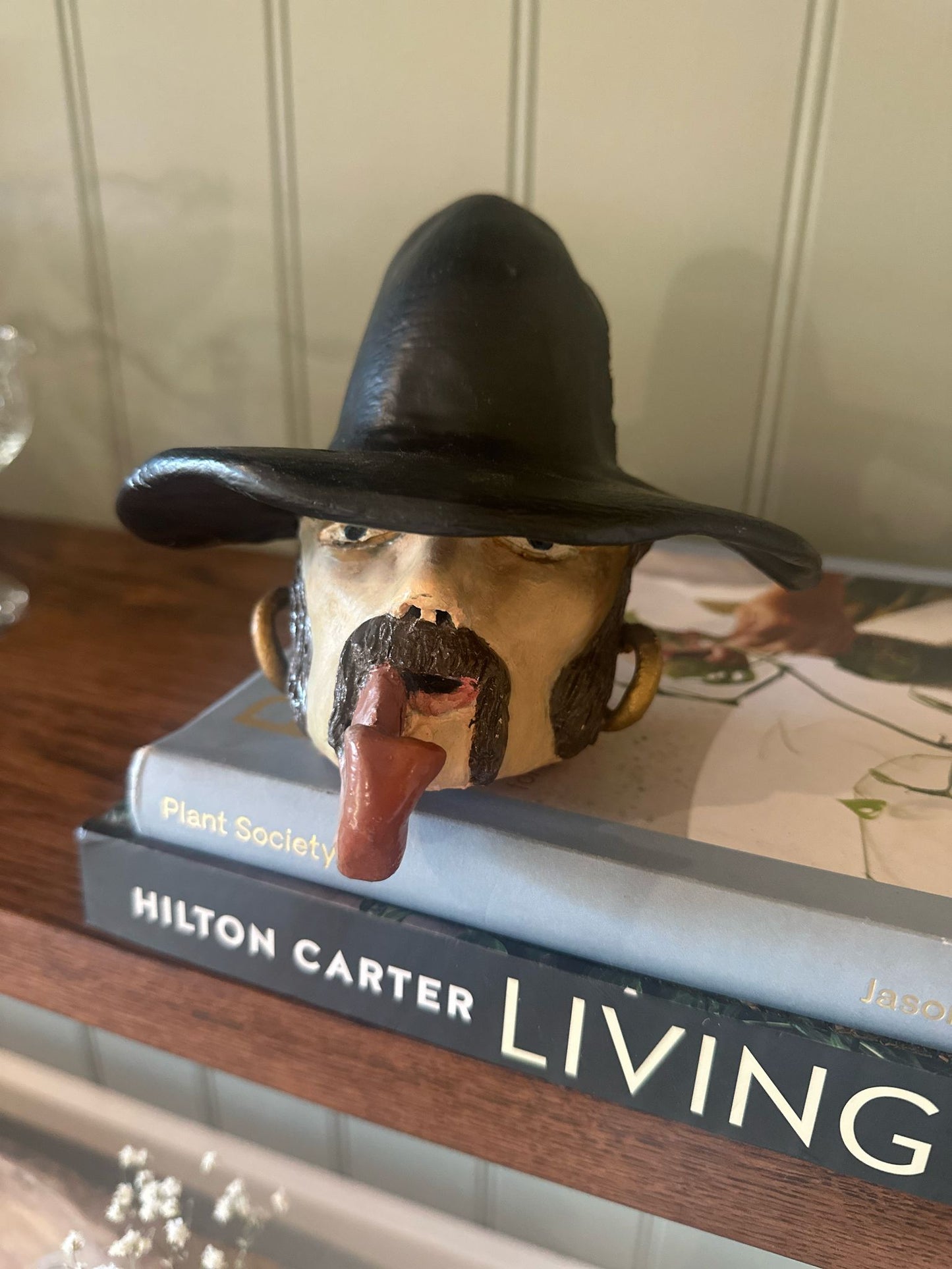 folk art magic man pottery sculpture head signed