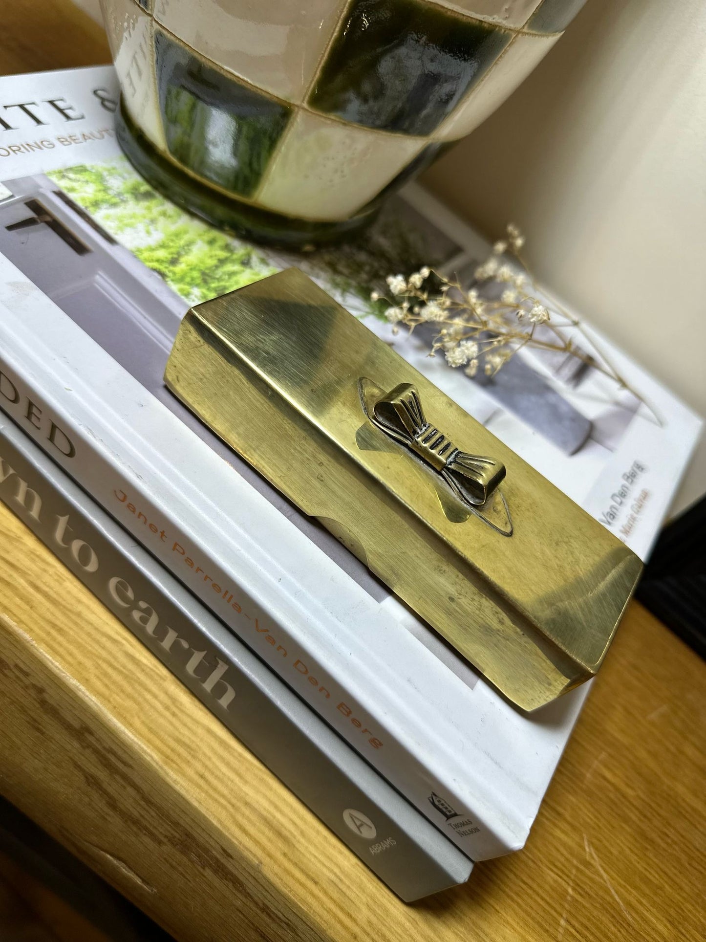 vintage brass bow trinket box cigarette box