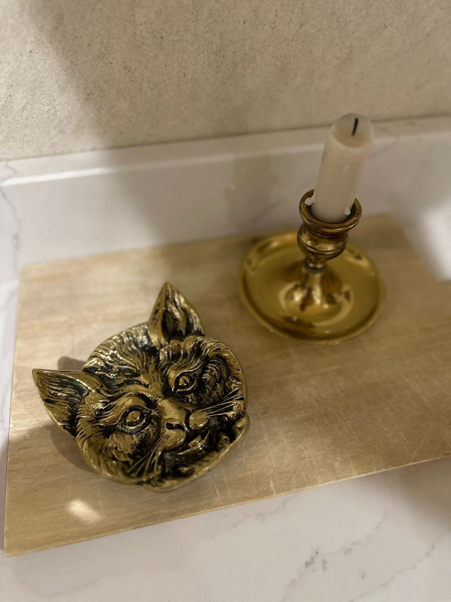 Victorian cat trinket dish solid brass