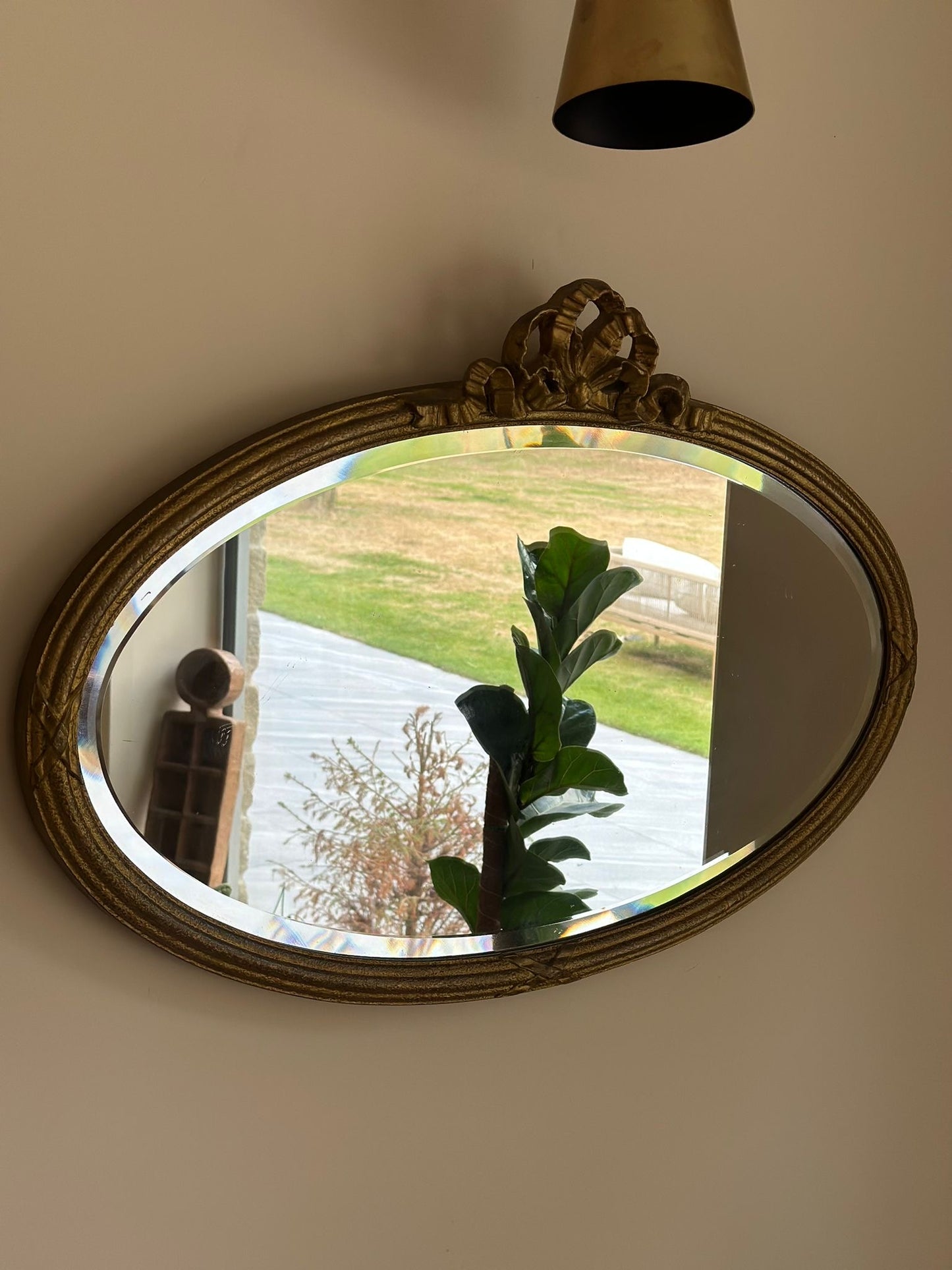 Oval mantel mirrors with bow top large
