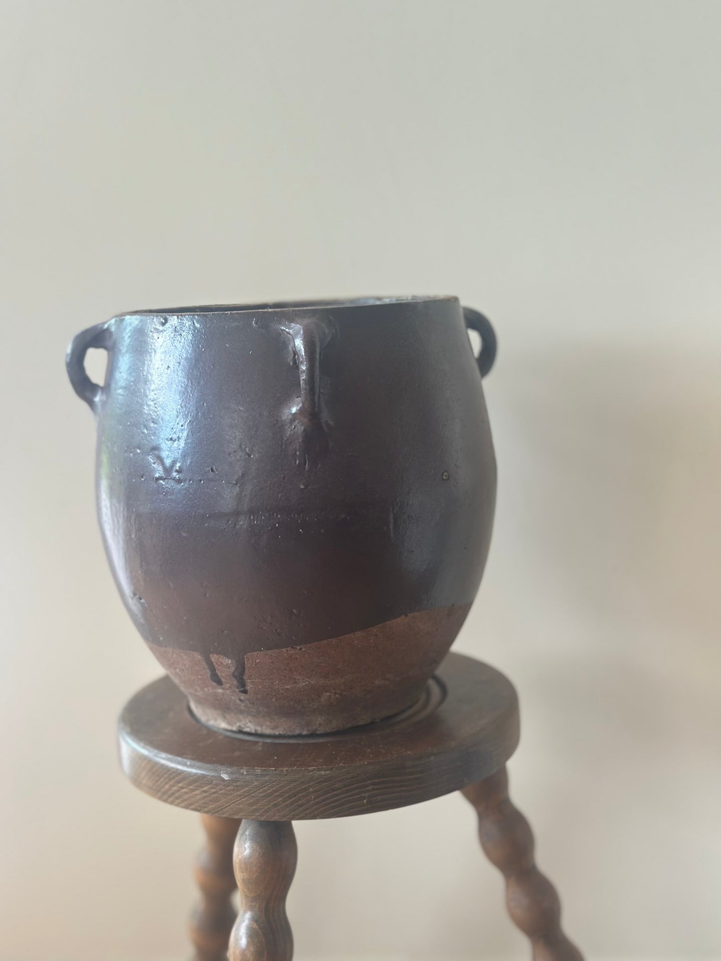 X Large French confit pot chocolate glaze 4 handle