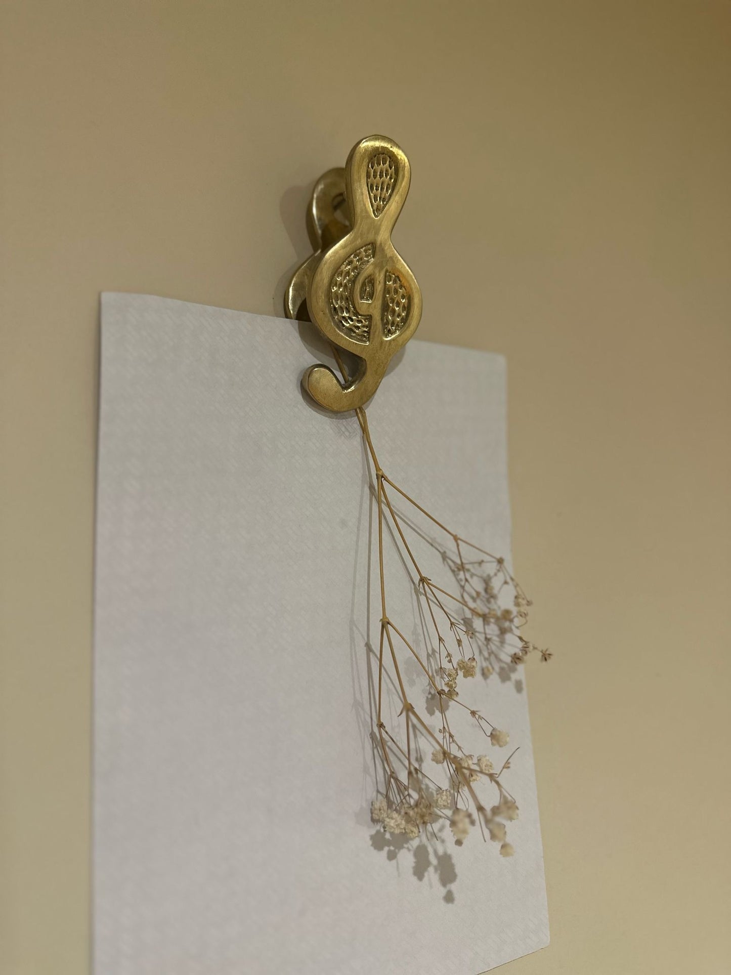 vintage brass music letter / photo clip wall mount