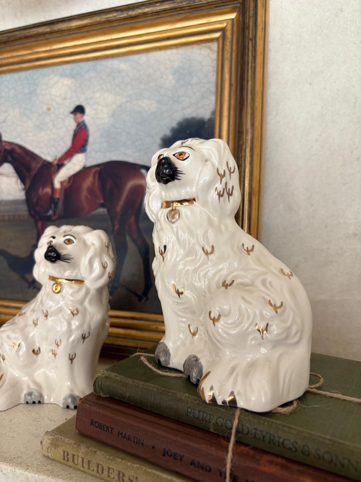 Pair of beswick wally dogs Staffordshire style cream & gold
