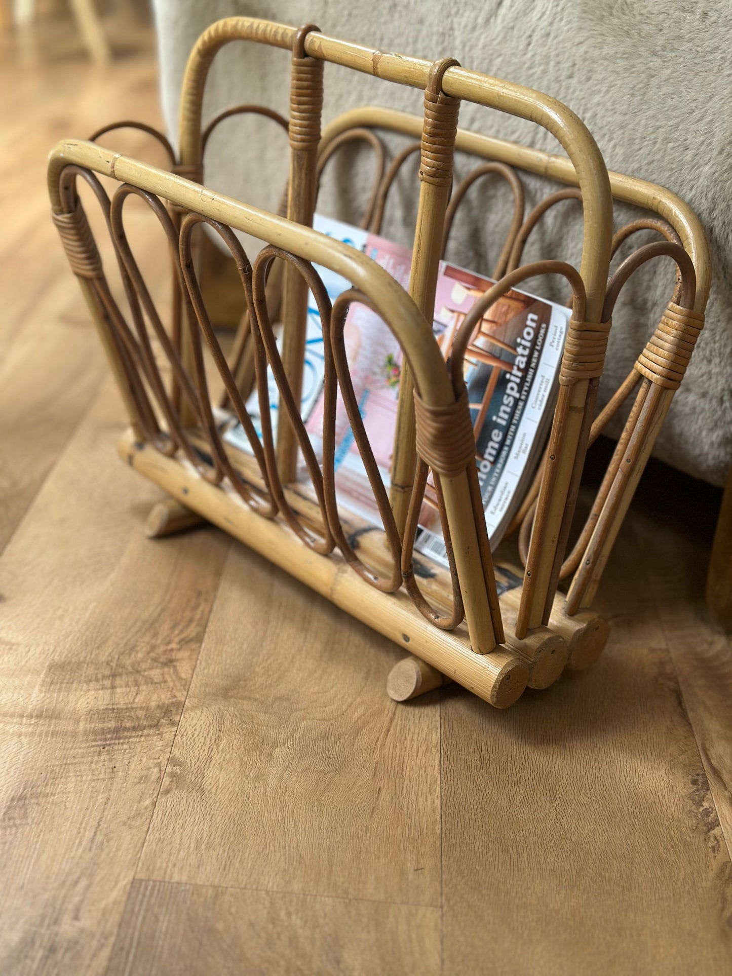 Bamboo 1970s magazine rack - solid rattan
