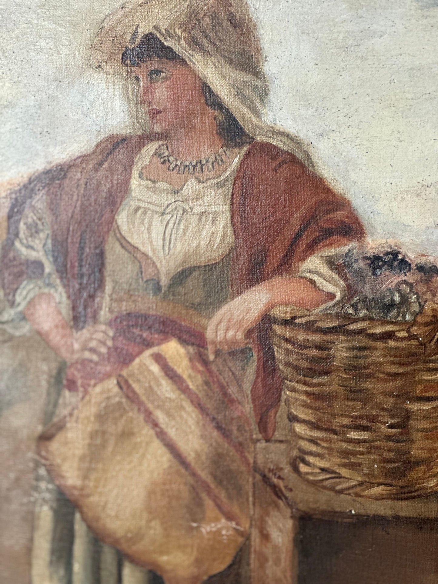 The grape seller - 19c oil painting - framed - large
