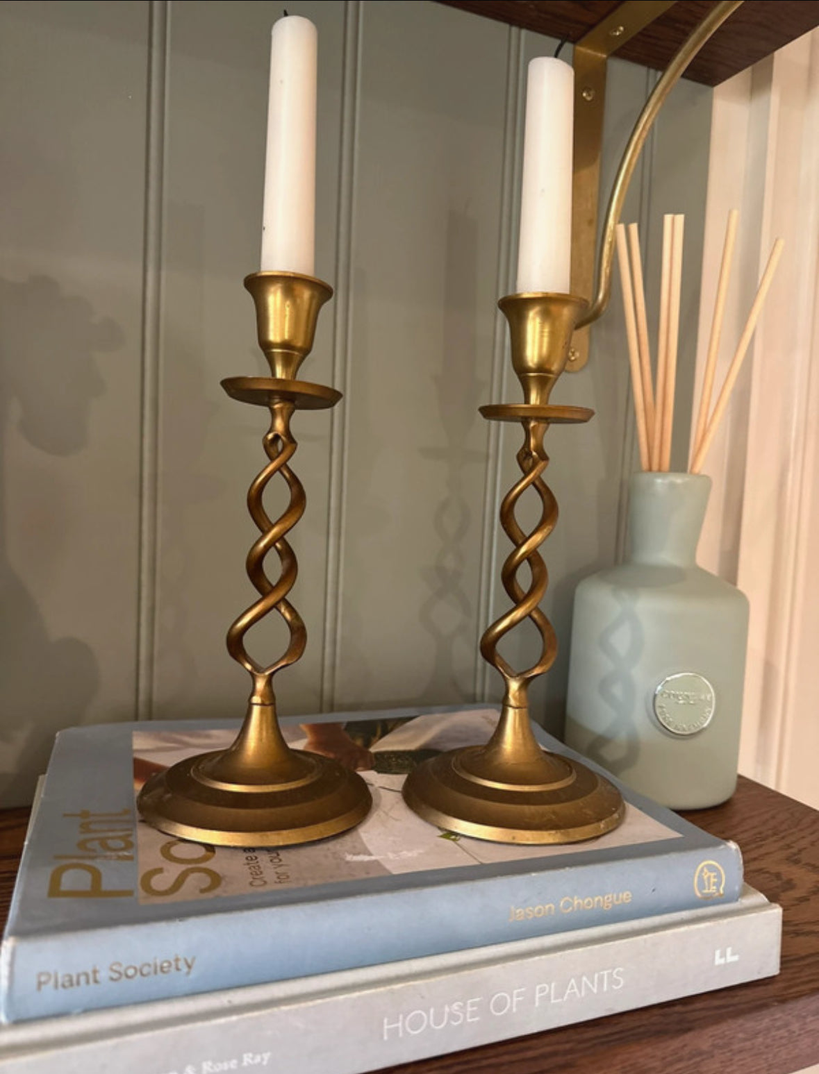 Barley twist brass candle stick holders pair