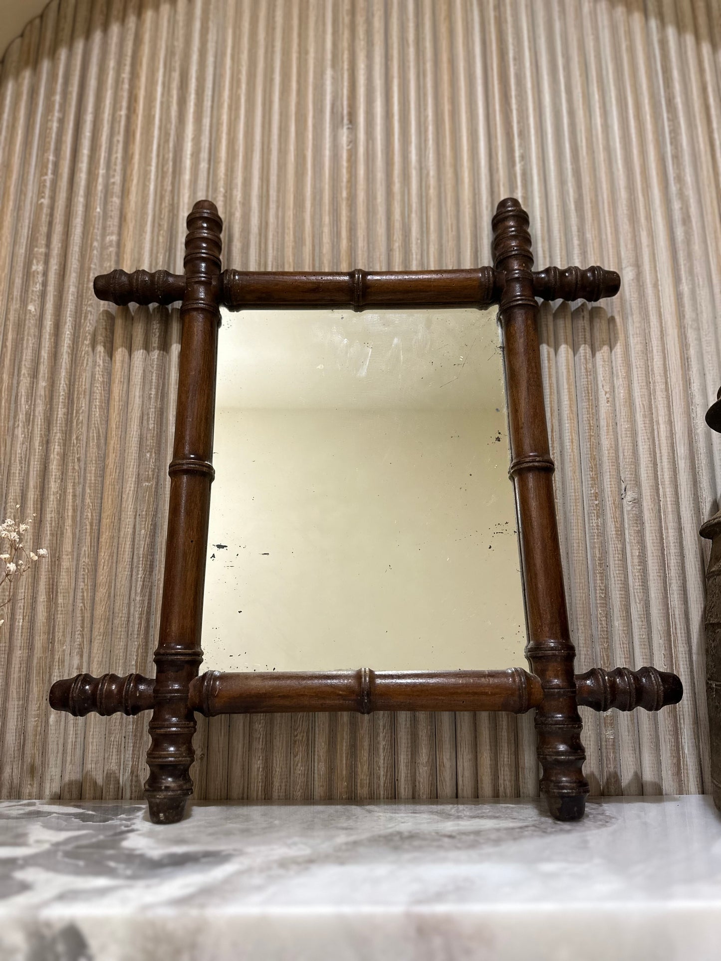 Medium vintage French bamboo mirror