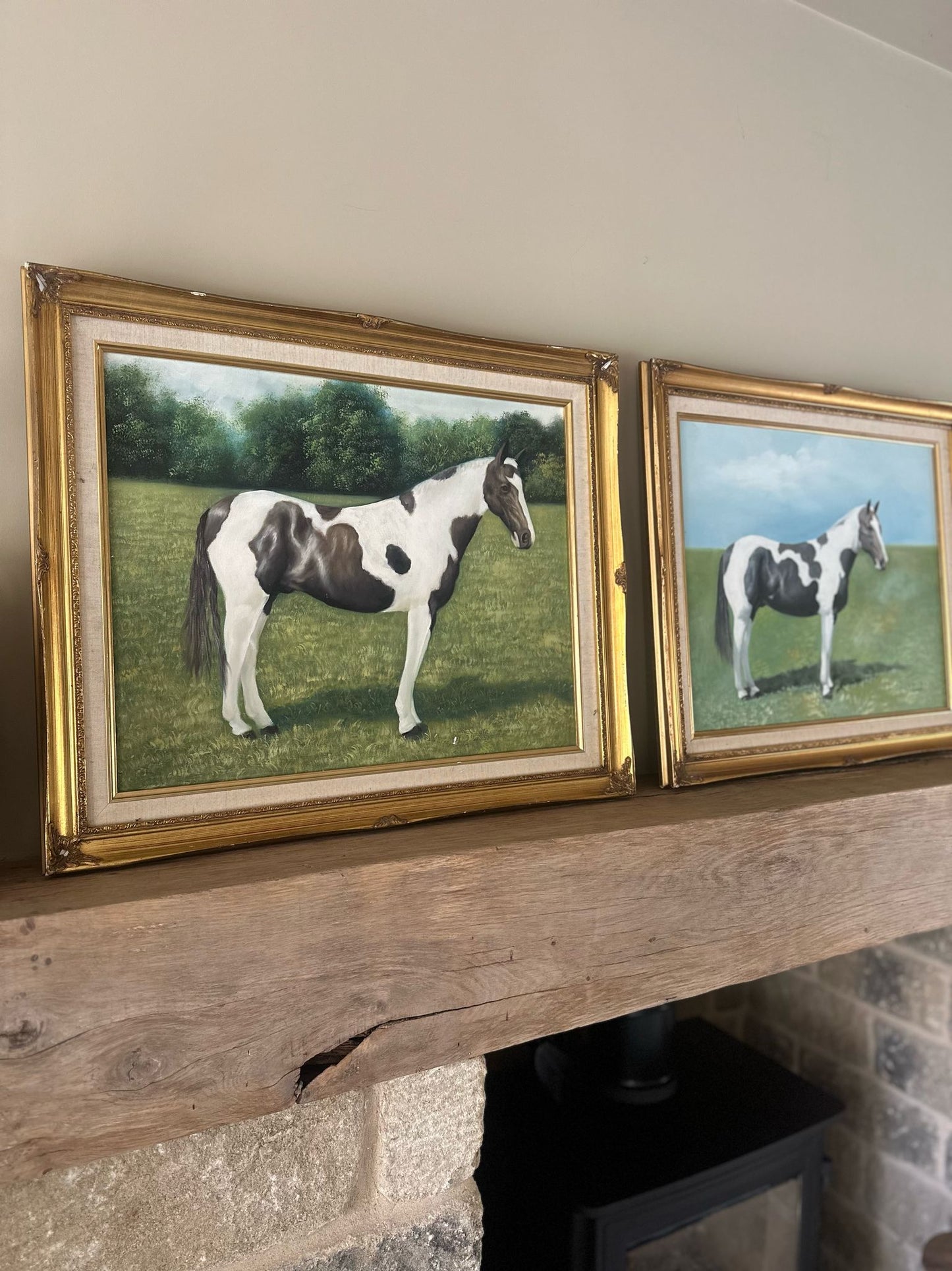 pair of framed horse π paintings signed