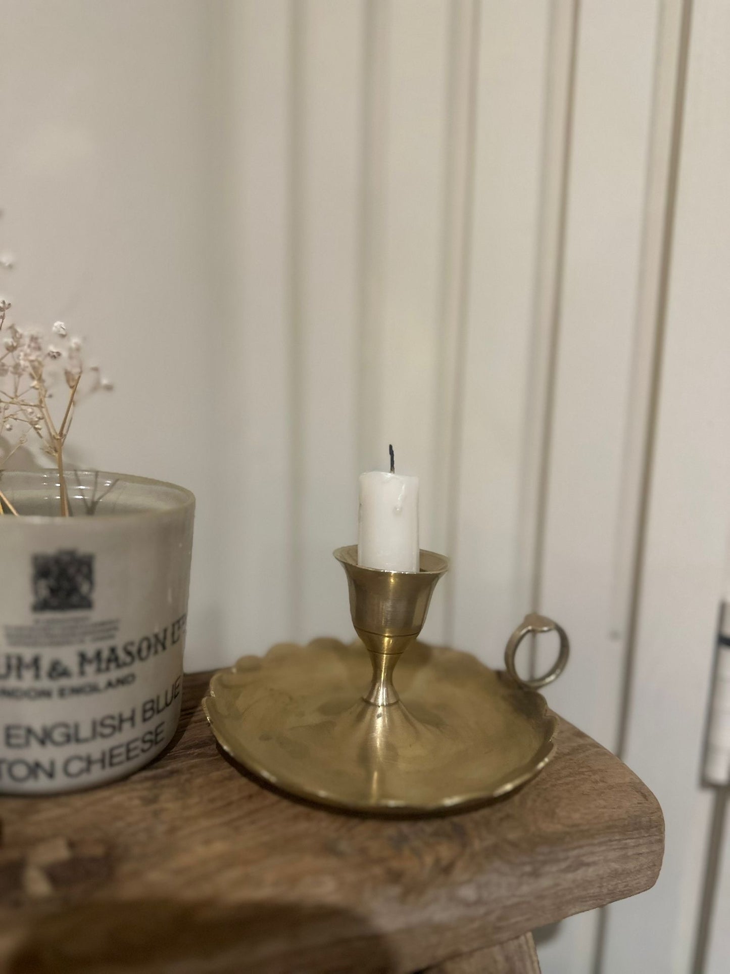 scallop edge vintage brass chamber stick candle