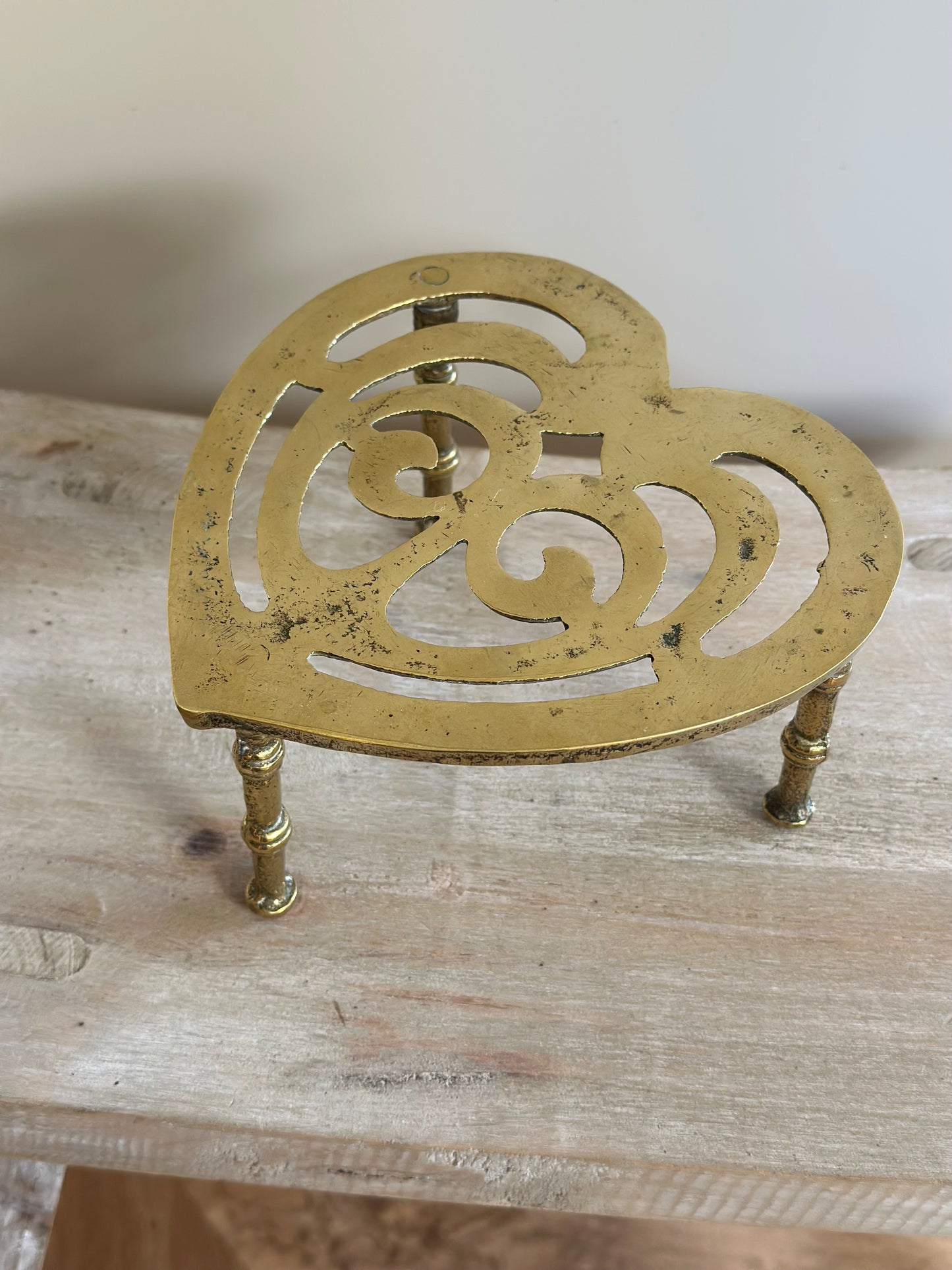 Brass heart trivet vintage