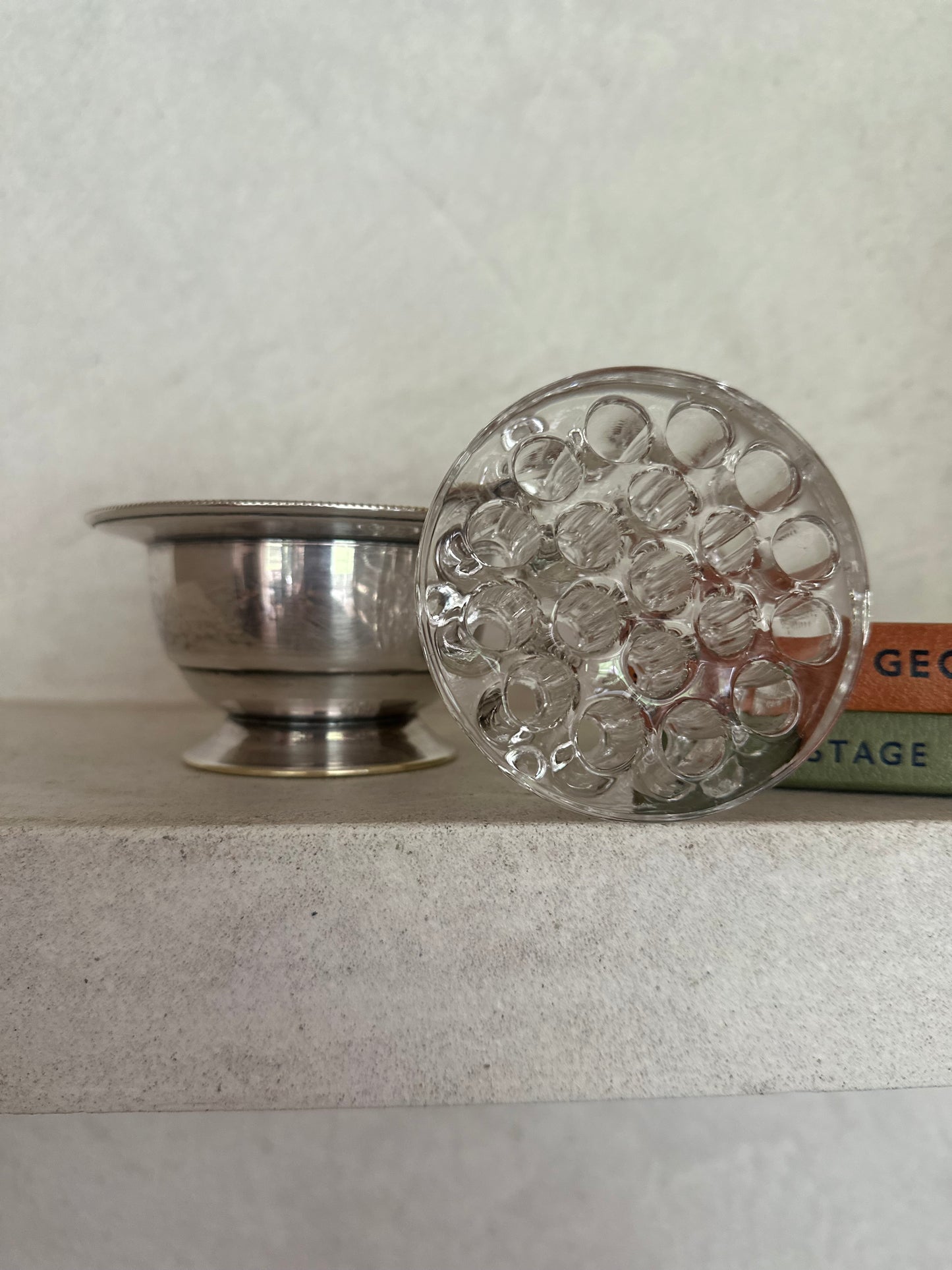 Vintage Silver flower frog bowl
