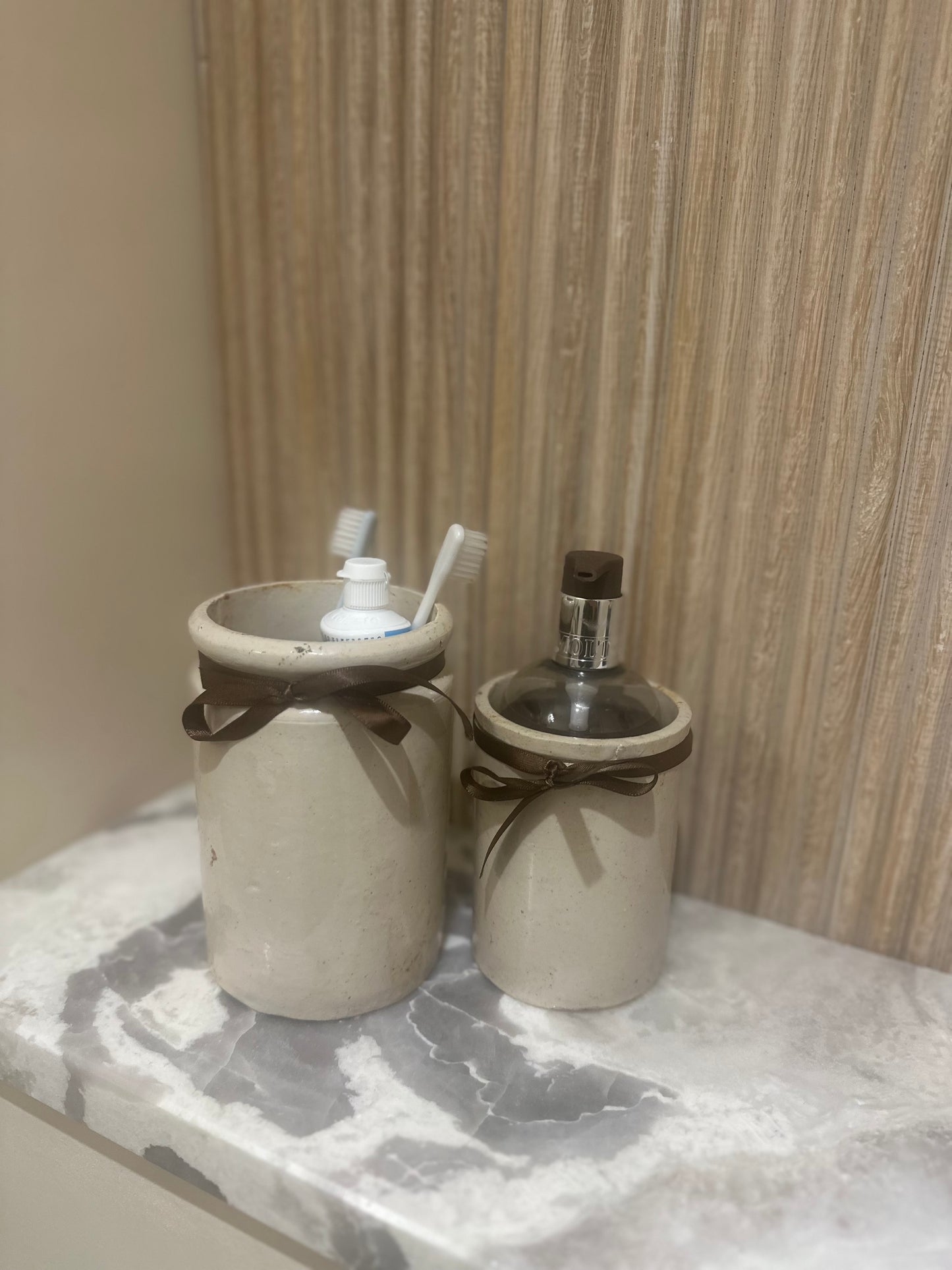 Pair of vintage marmalade jars cream large & medium