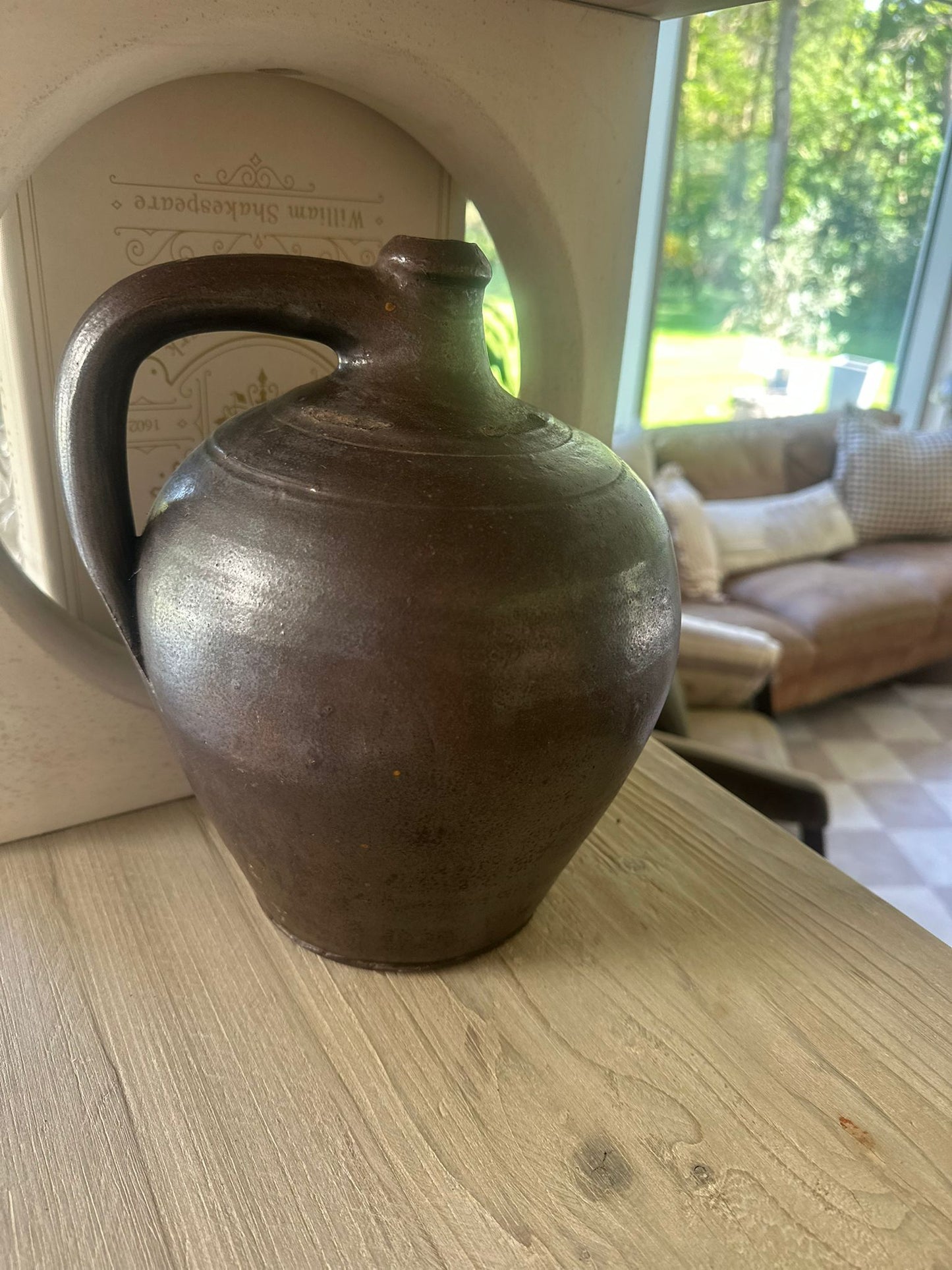 chunky stoneware French jug olive pot vintage