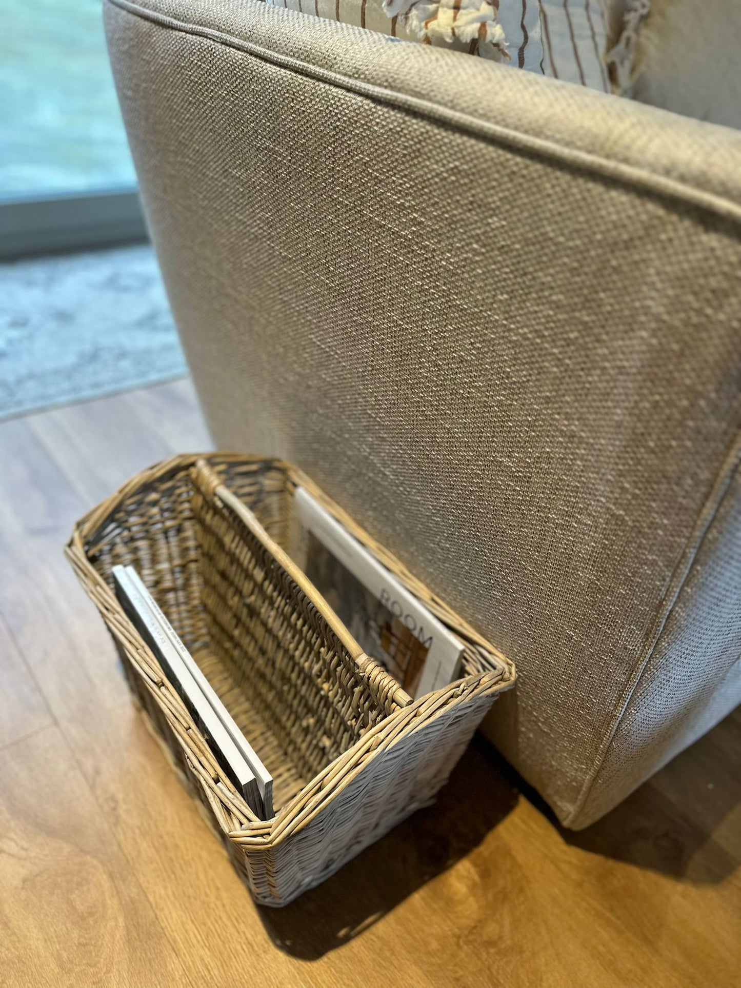 Vintage wicker magazine rack basket farmhouse