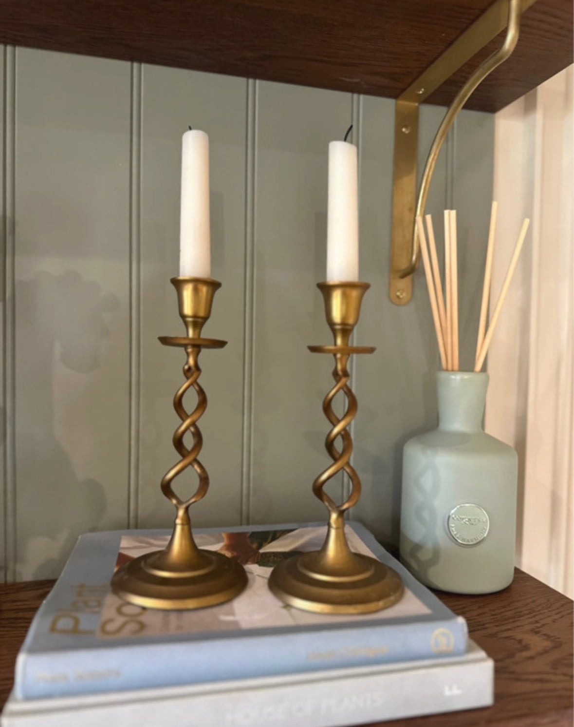 Barley twist brass candle stick holders pair