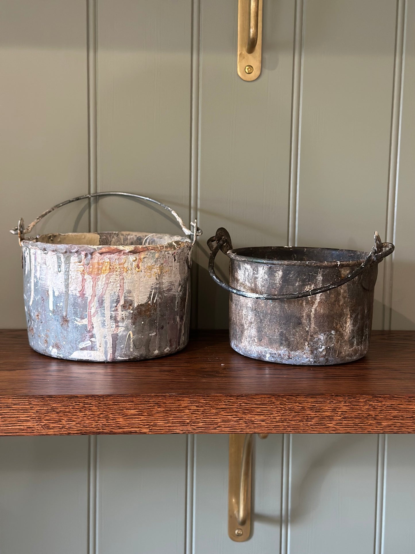2 x vintage painters pots tins
