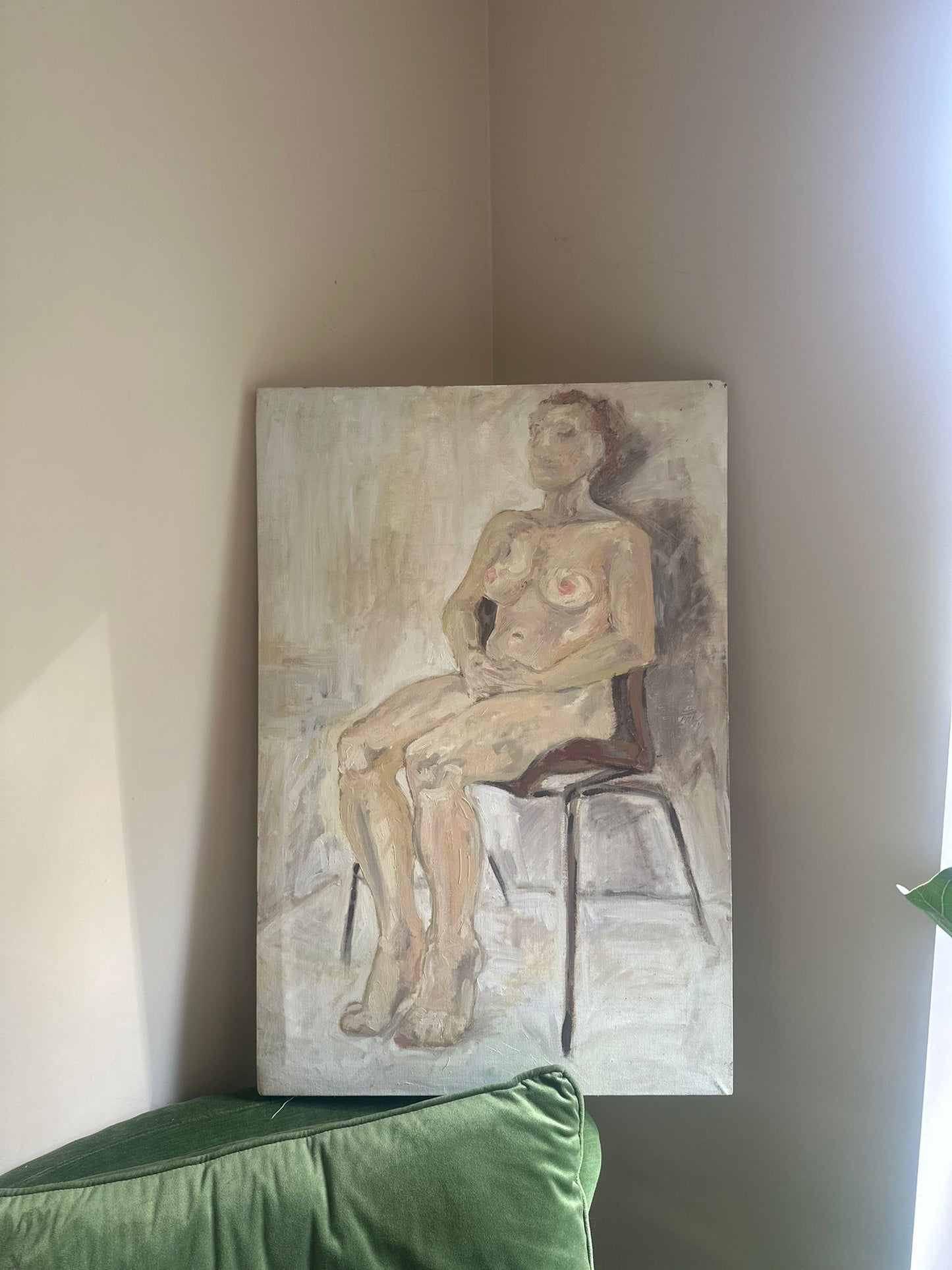 naked lady canvas oil painting in neutral colours