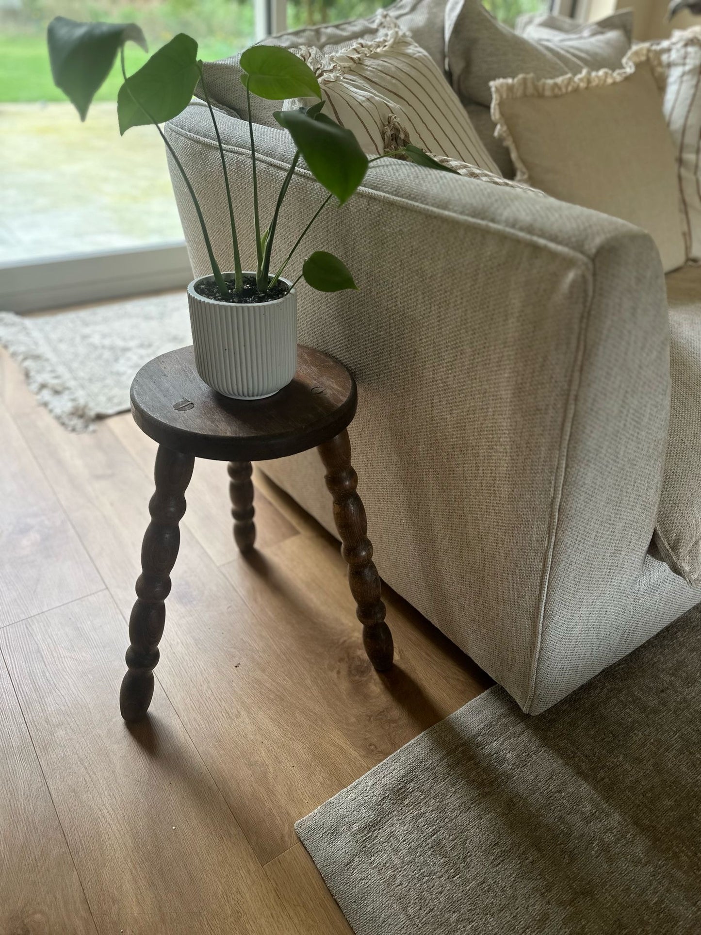 vintage French bobbin leg stool dark wood