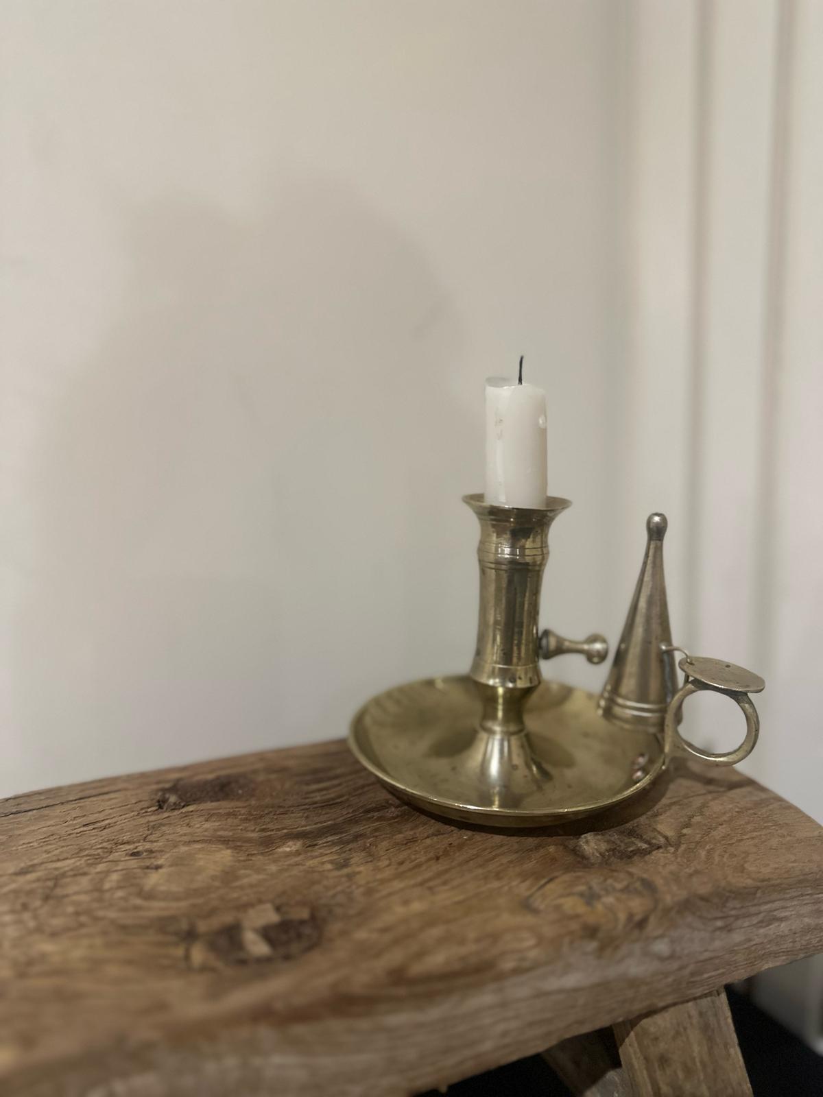 vintage brass chamber stick candle holder snuffer