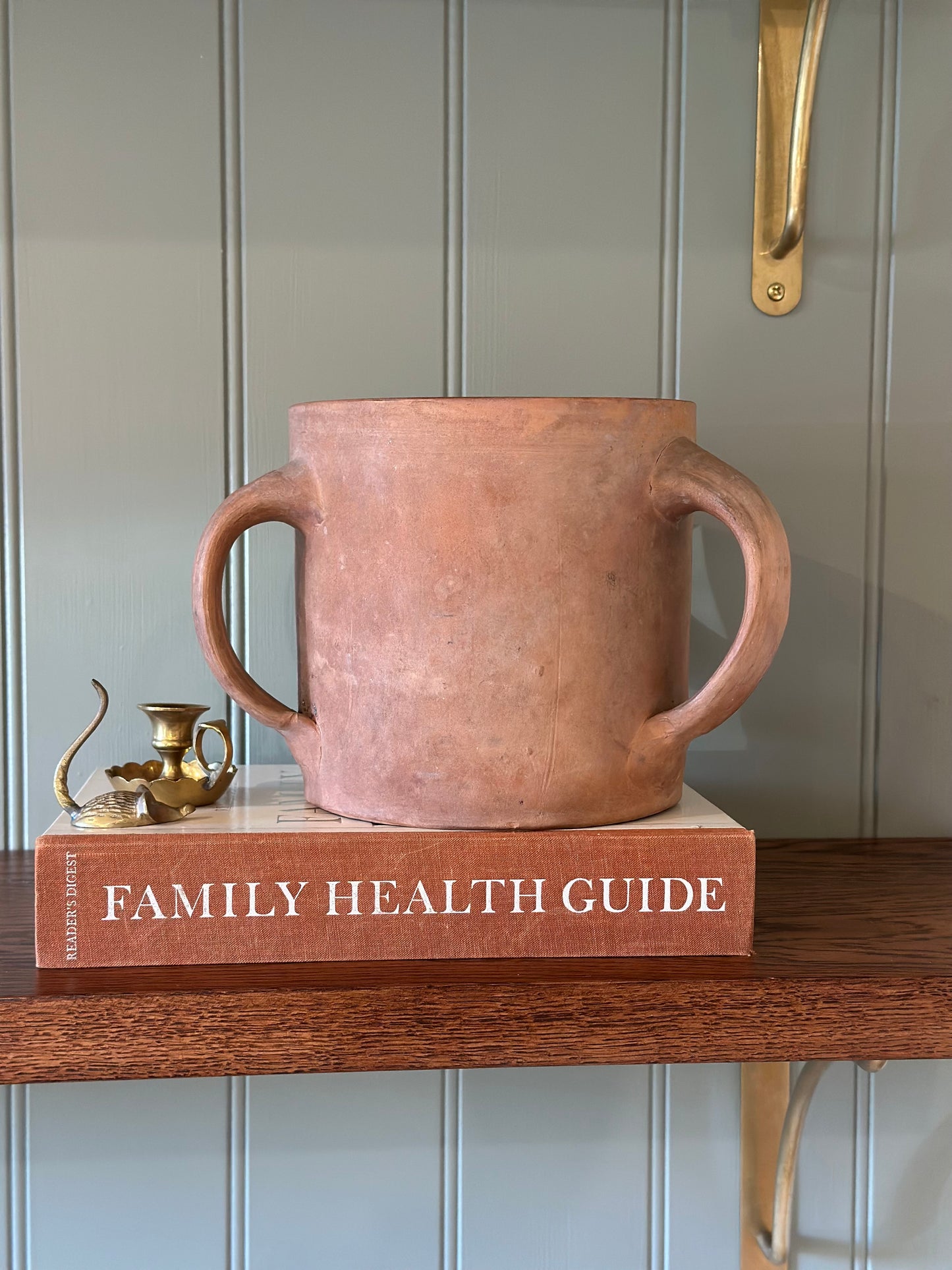 English Devon hand thrown triple handle planter - inside glaze