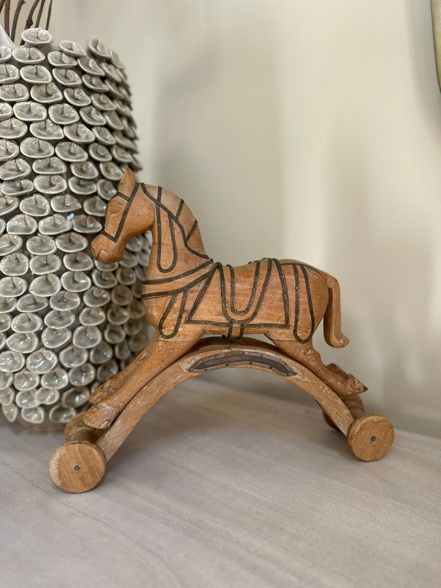 vintage wood & brass rocking horse styling