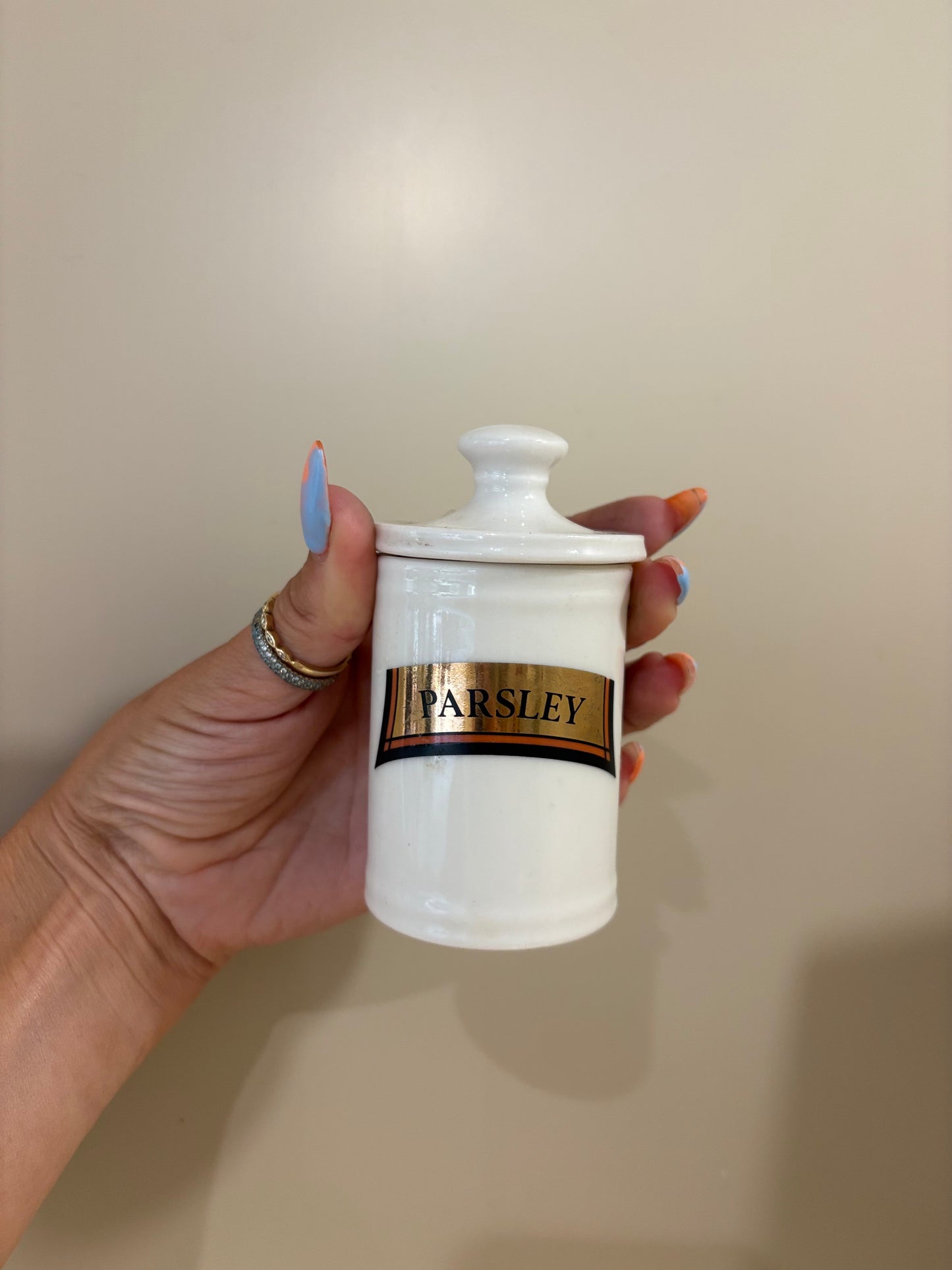 Trio of vintage spice pot in medical style