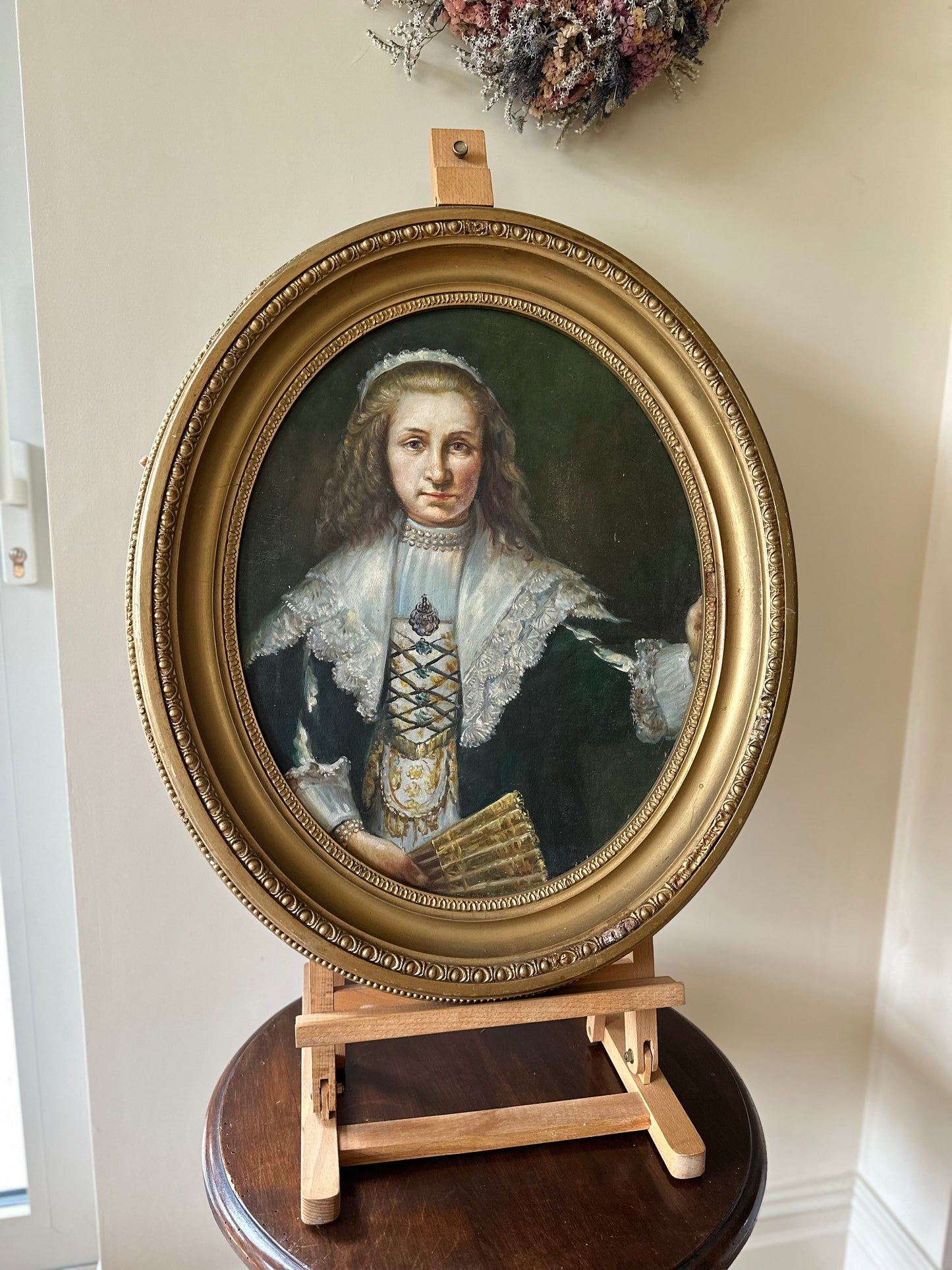 Oval vintage wall art portrait of lady framed