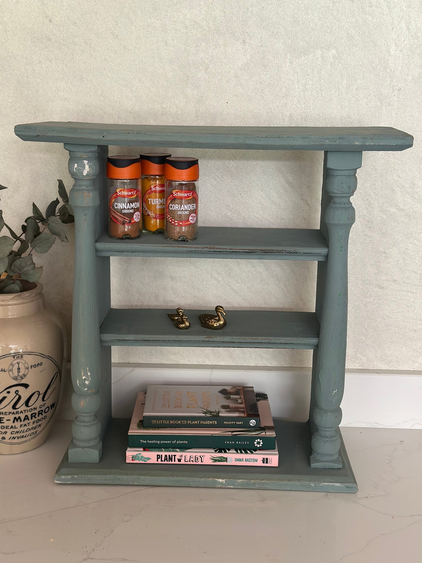 Vintage French Chippy blue shelf unit bathroom / kitchen