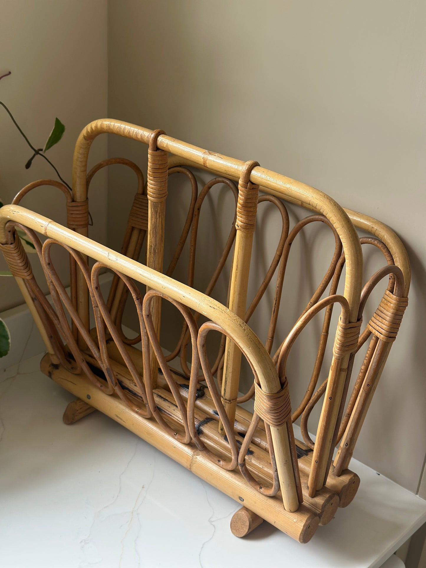 Bamboo 1970s magazine rack - solid rattan