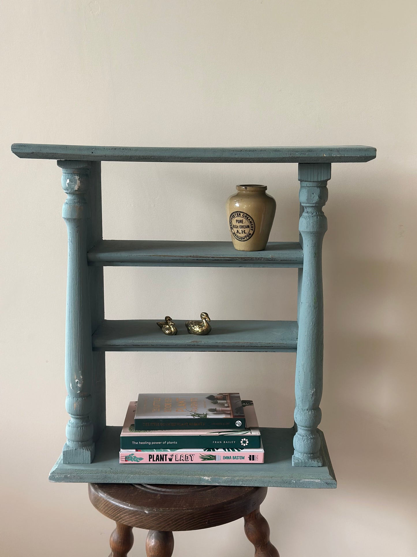 Vintage French Chippy blue shelf unit bathroom / kitchen