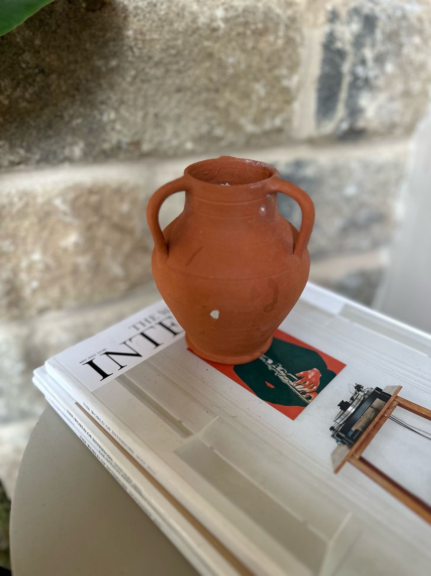 vintage small Greek style 3 handled vase urn