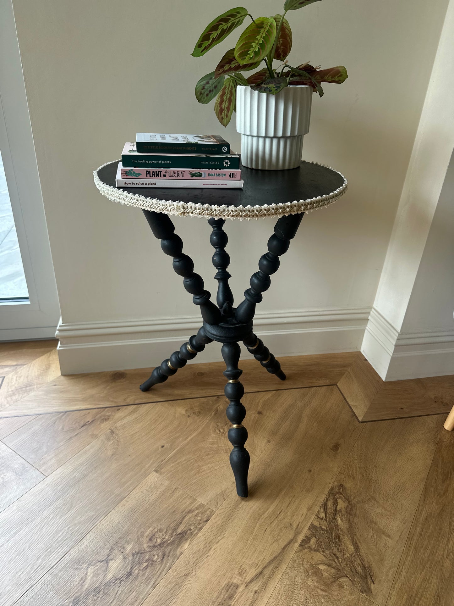 Black antique gypsy table bobbin legs