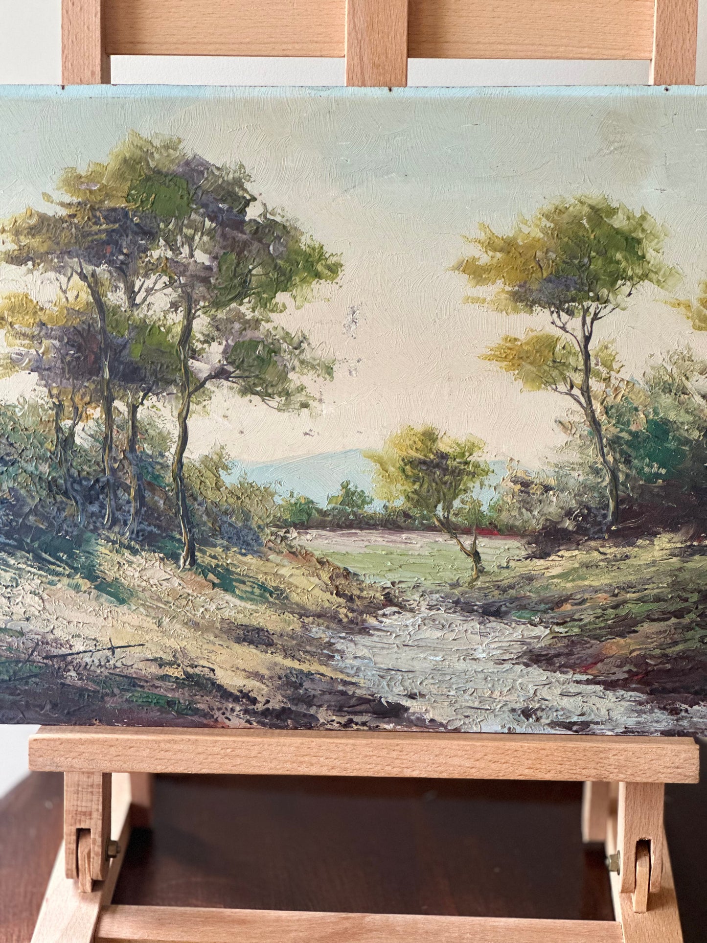 Oil on board - signed tree scene vintage painting