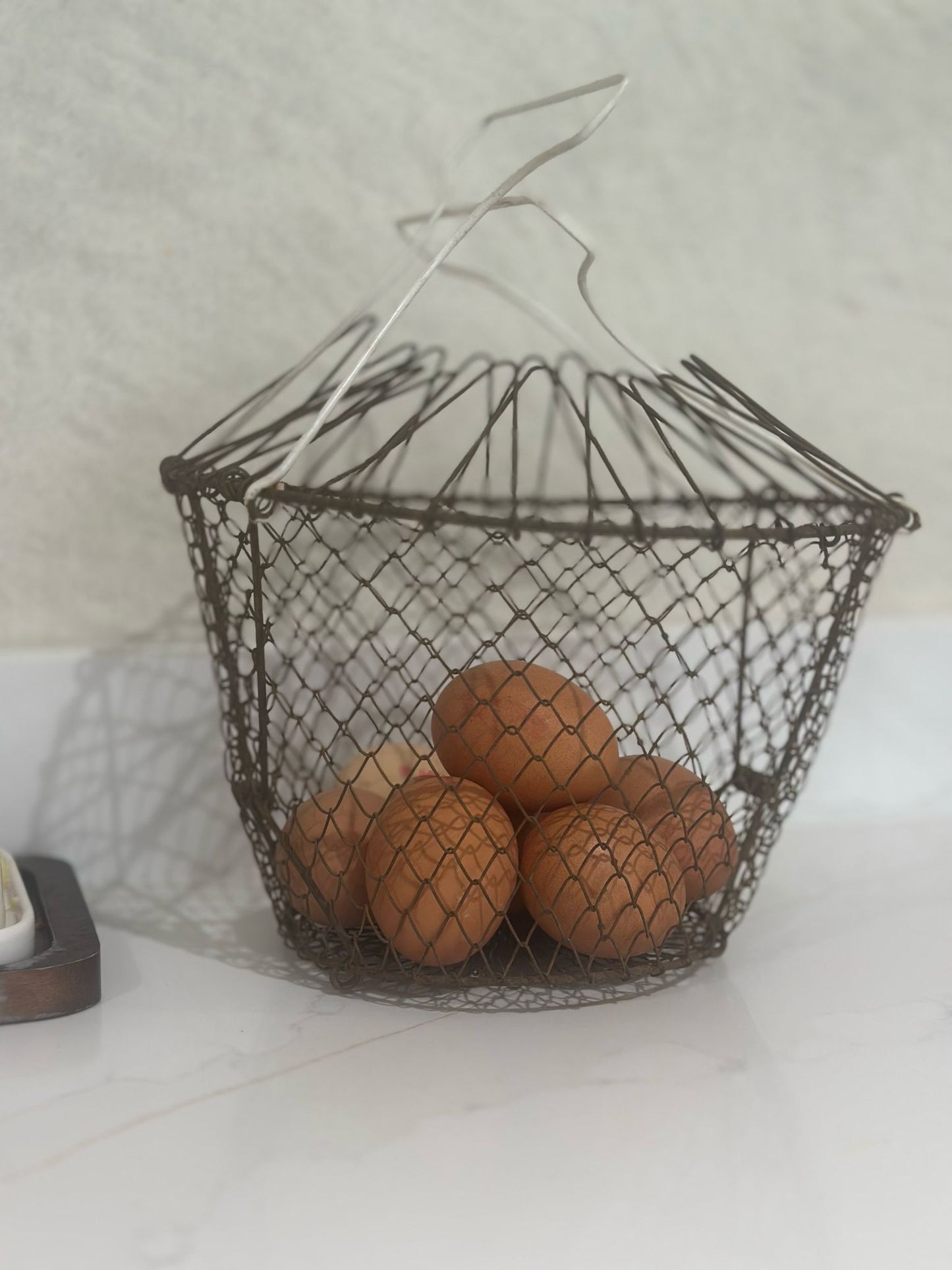 vintage French foldable egg basket - Rare