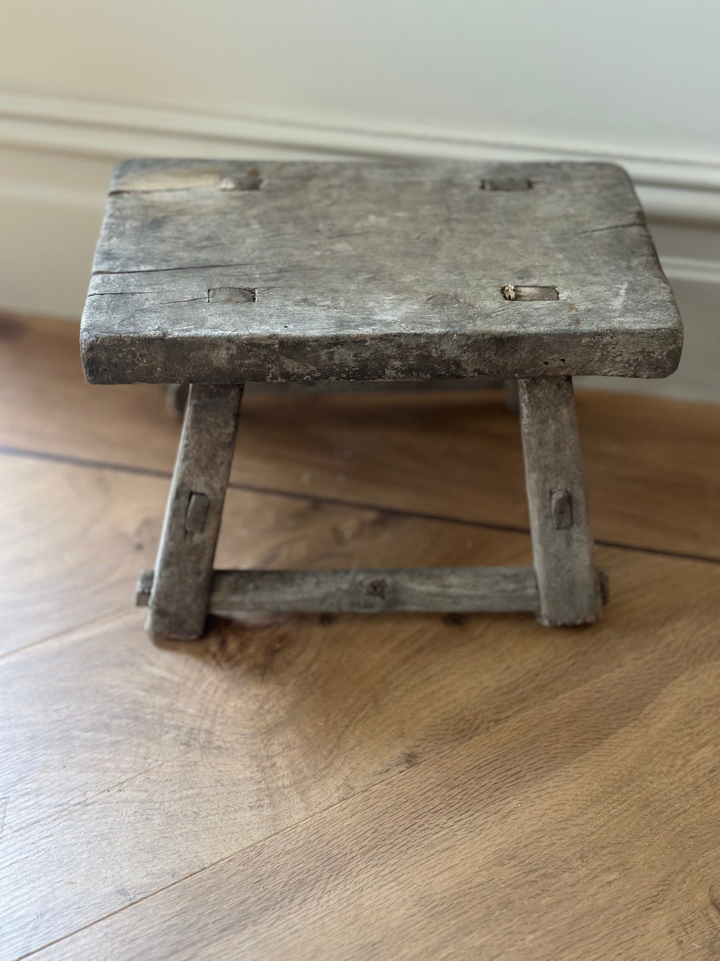 Vintage handmade wood wide stool