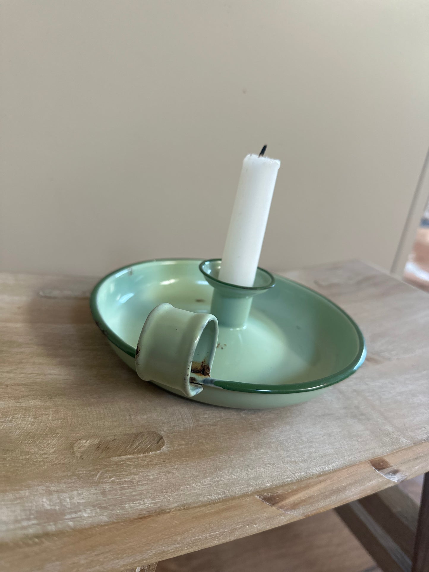 Enamel chamber stick vintage mint