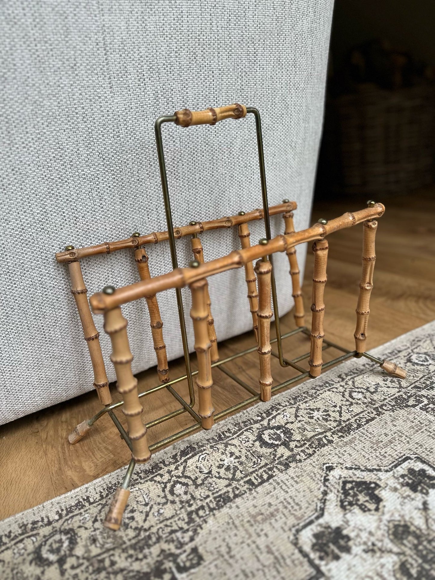 midcentury bamboo magazine rack
