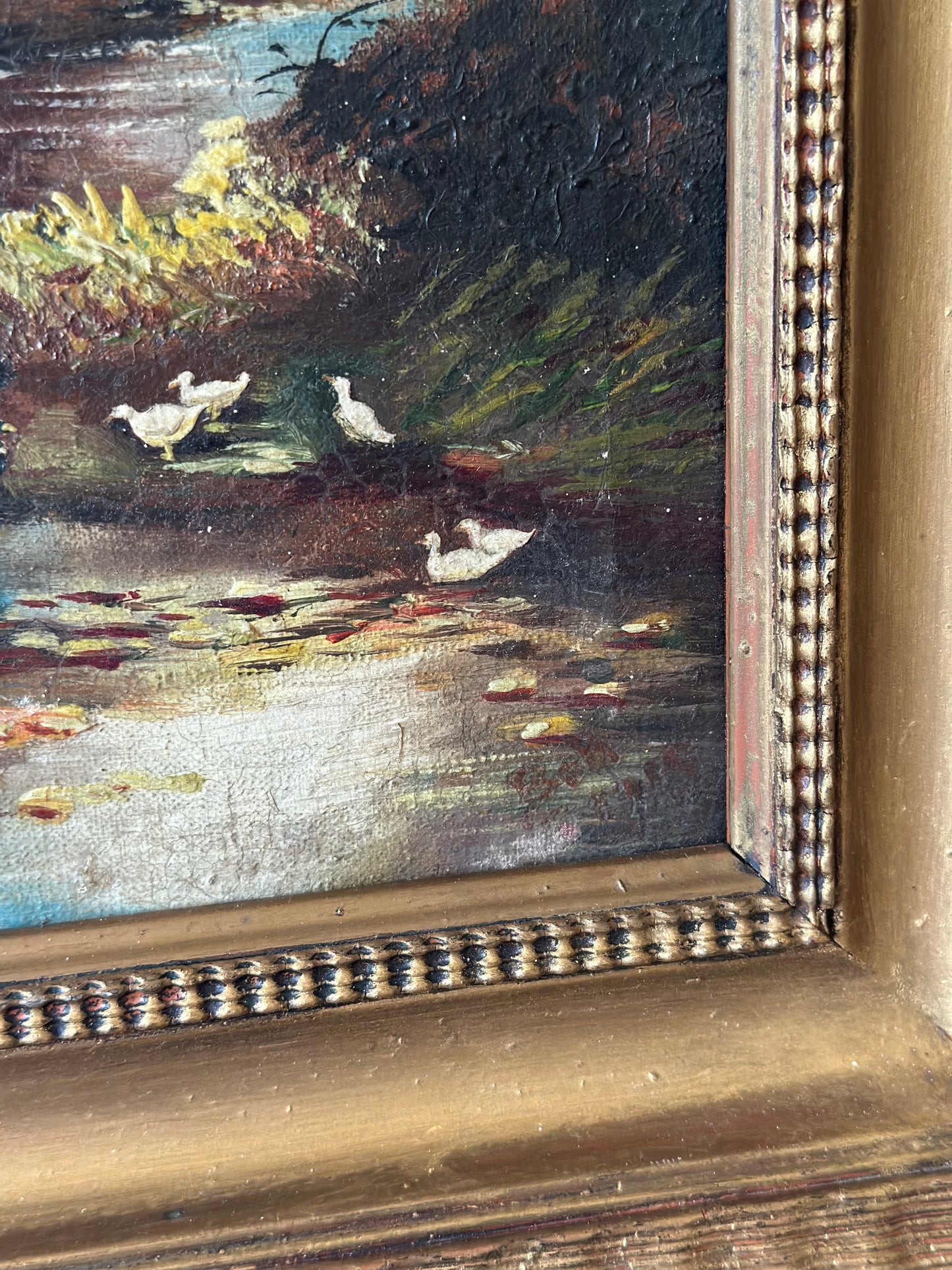 Country scene vintage oil painting framed & signed