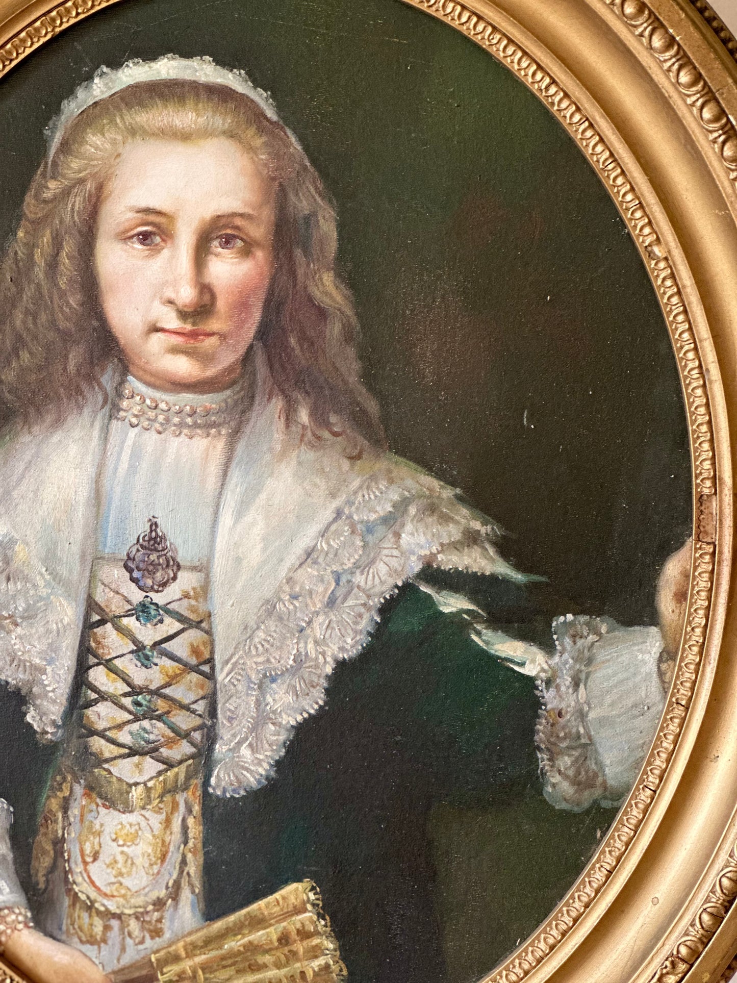 Oval vintage wall art portrait of lady framed