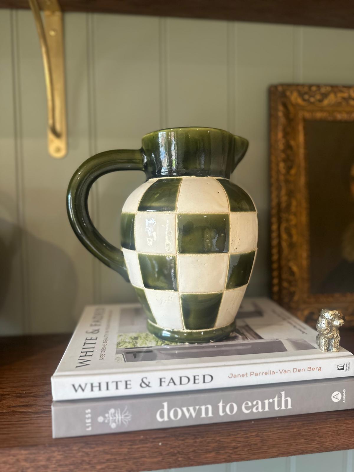 vintage studio pottery chequerboard jug vase