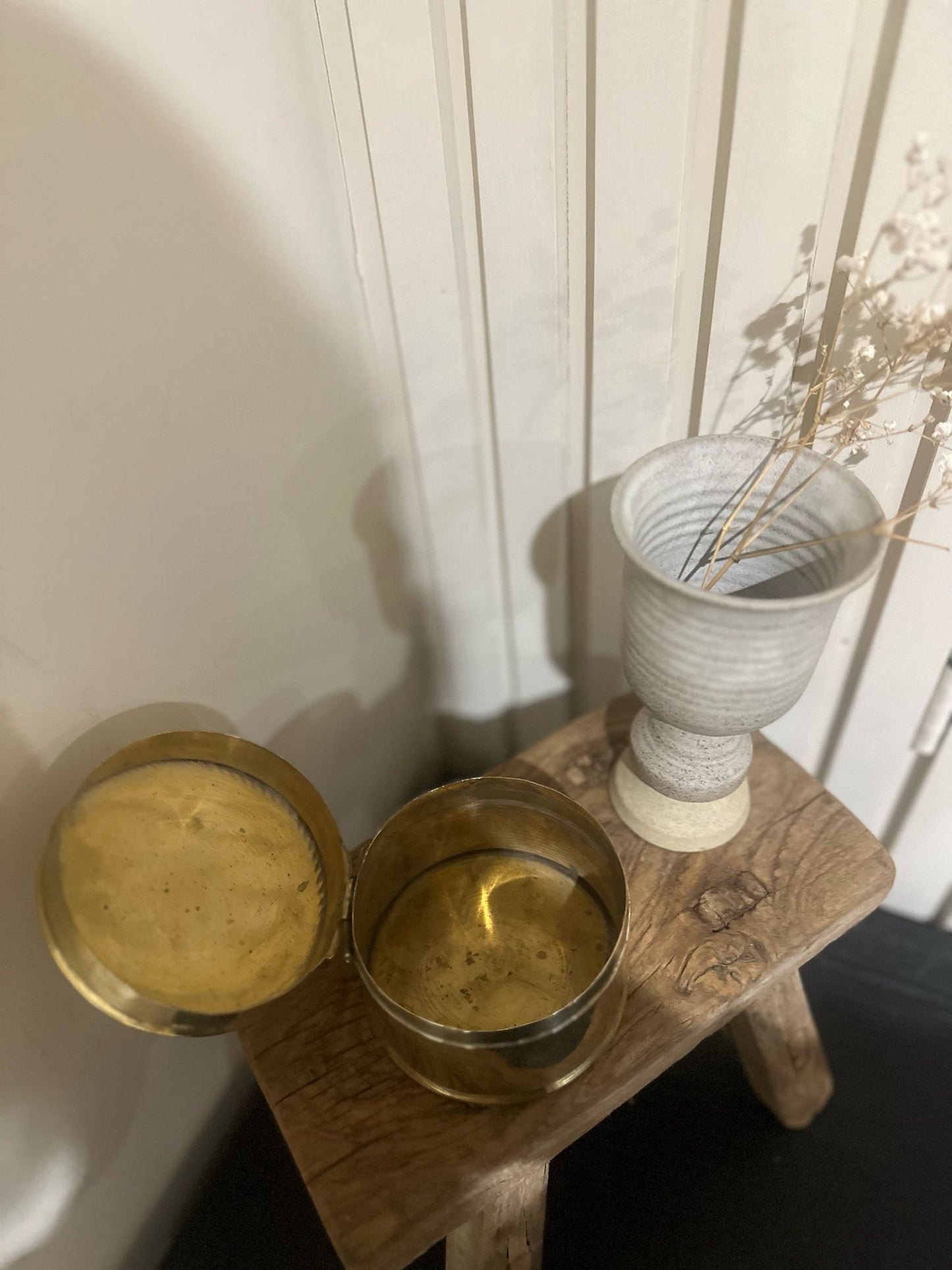 vintage large brass trinket pot lidded storage