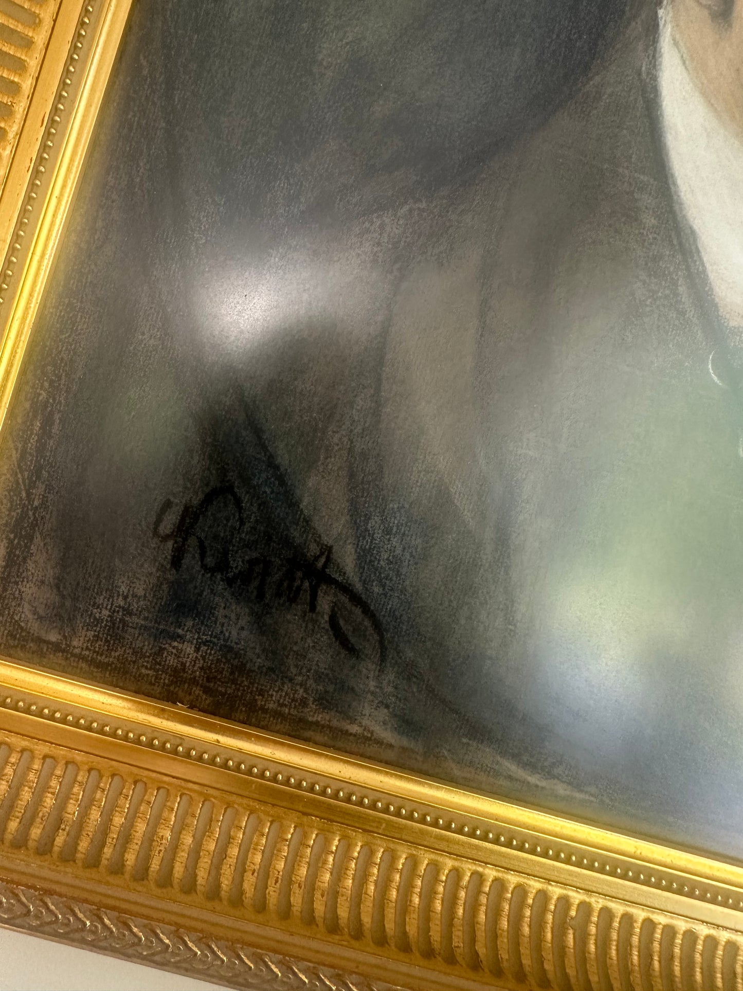 Large framed chalk / drawing signed framed