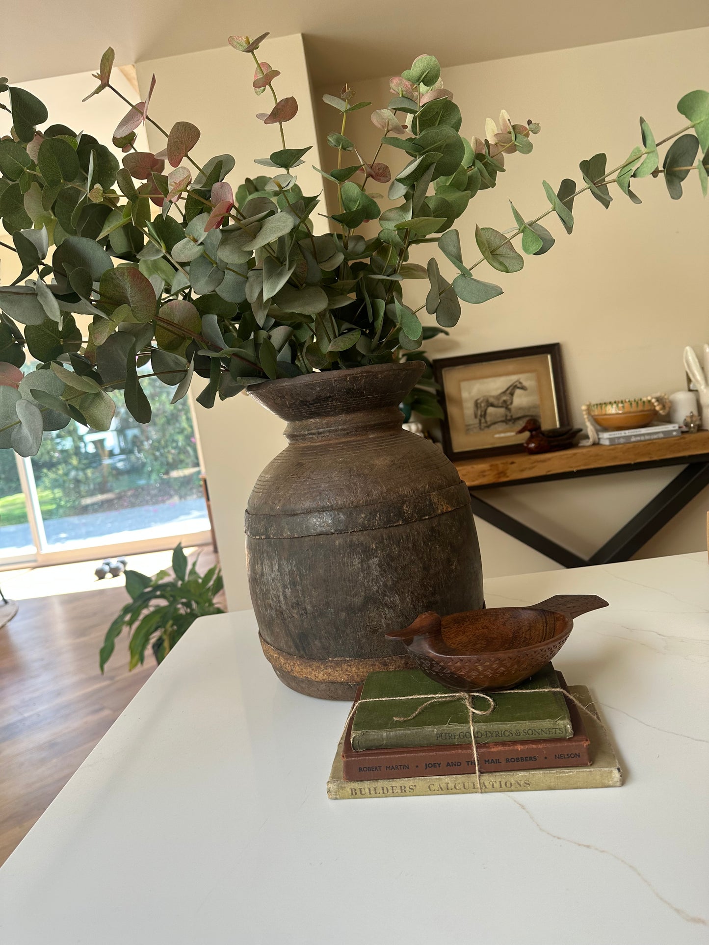 Vintage Ethiopian large water carrier wooden wabi sabi
