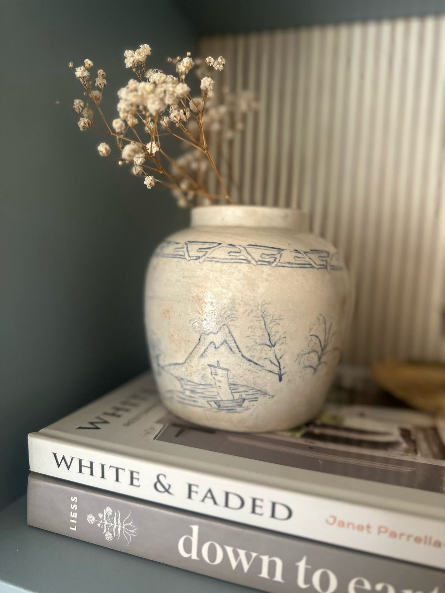 Vintage Chinese ginger jar blue & cream
