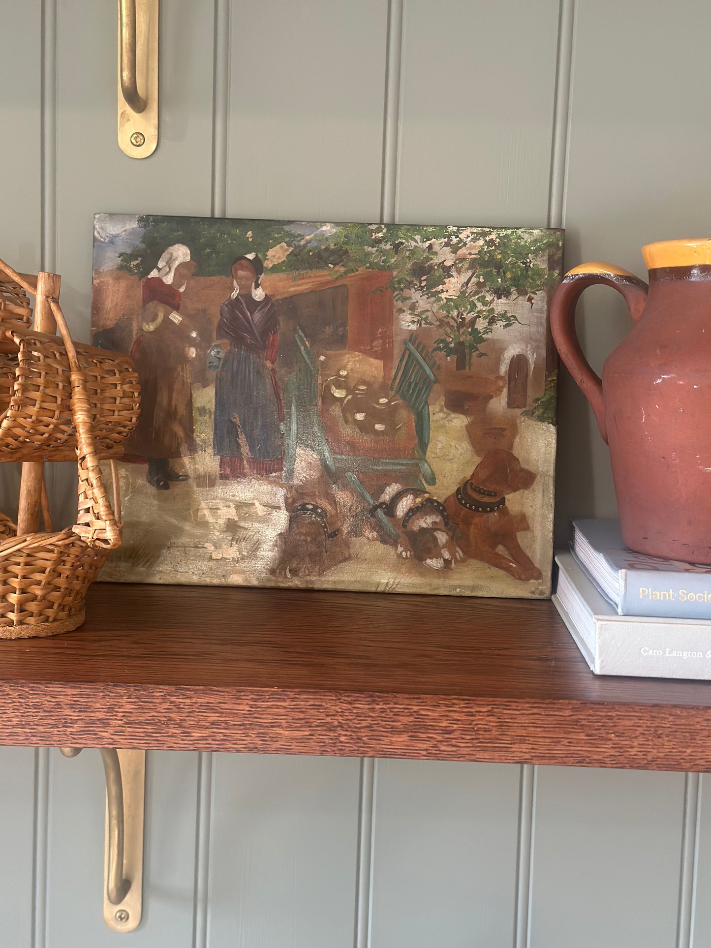 Dutch oil on board market scene
