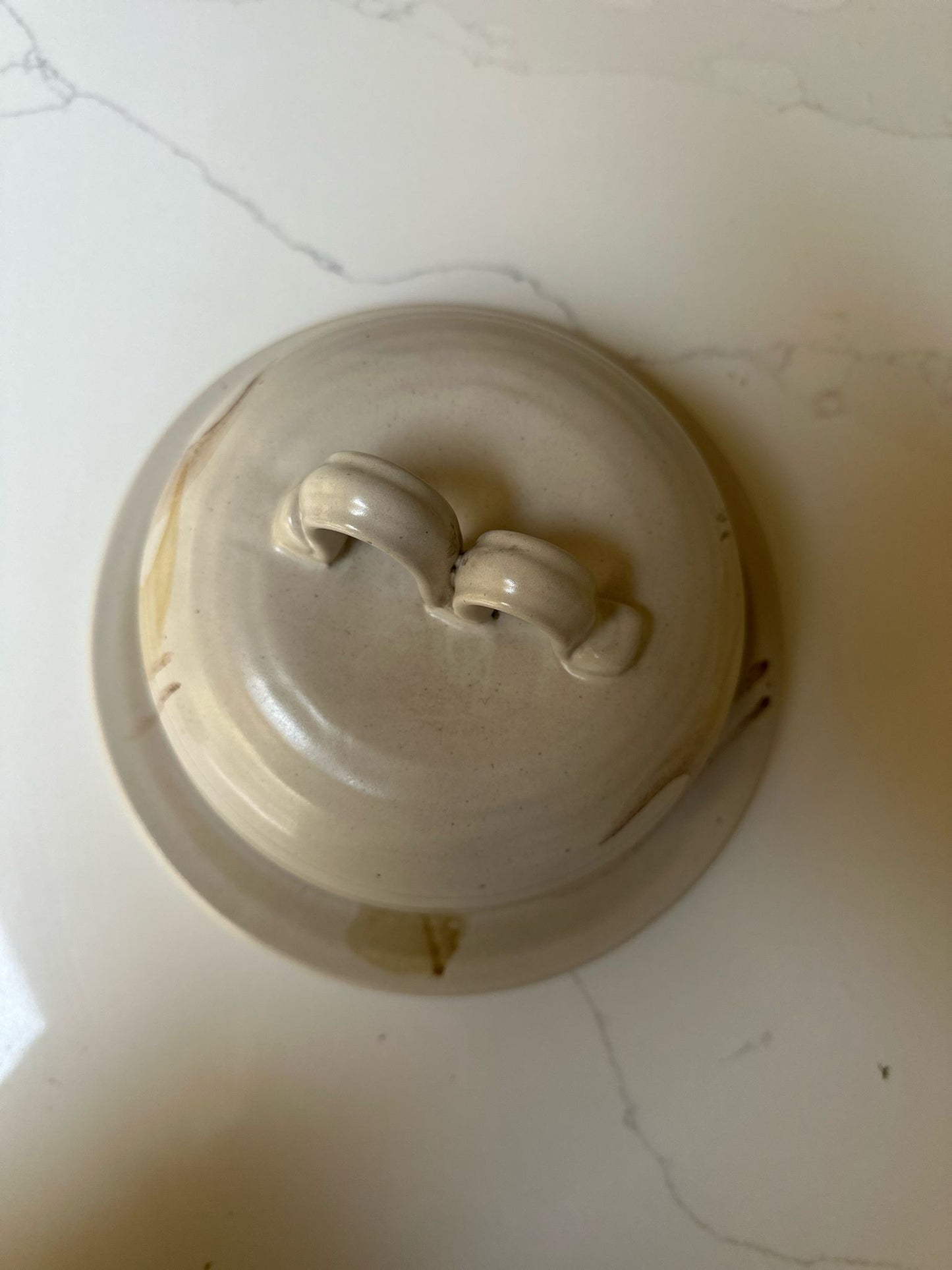 large cheese / butter dome neutral studio pottery